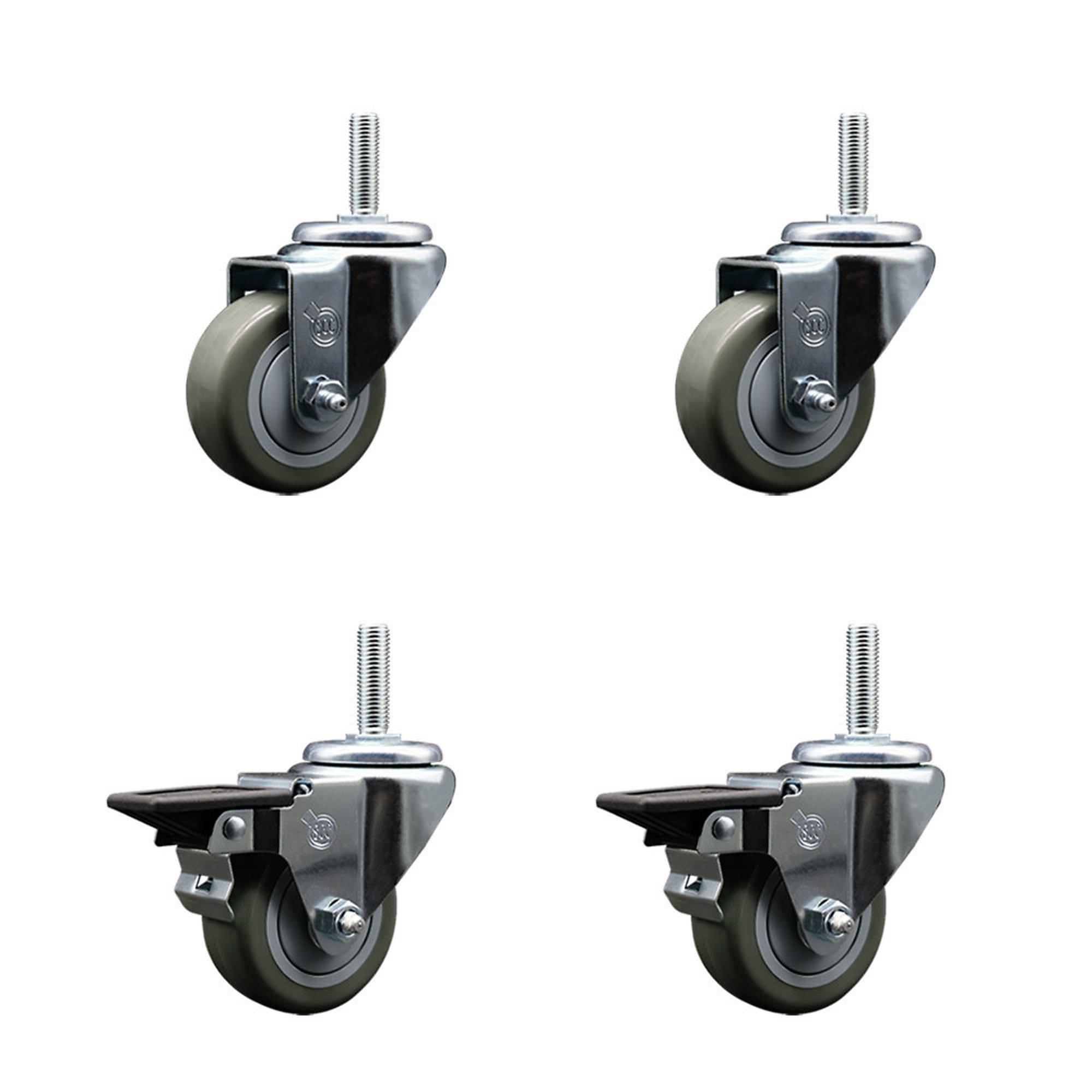 Service Caster, 3Inch x 1 1/4Inch Stem Casters, Wheel Diameter 3 in, Caster Type Swivel, Package (qty.) 4, Model SCC-TS20S314-PPUB-34212-2-PLB-2