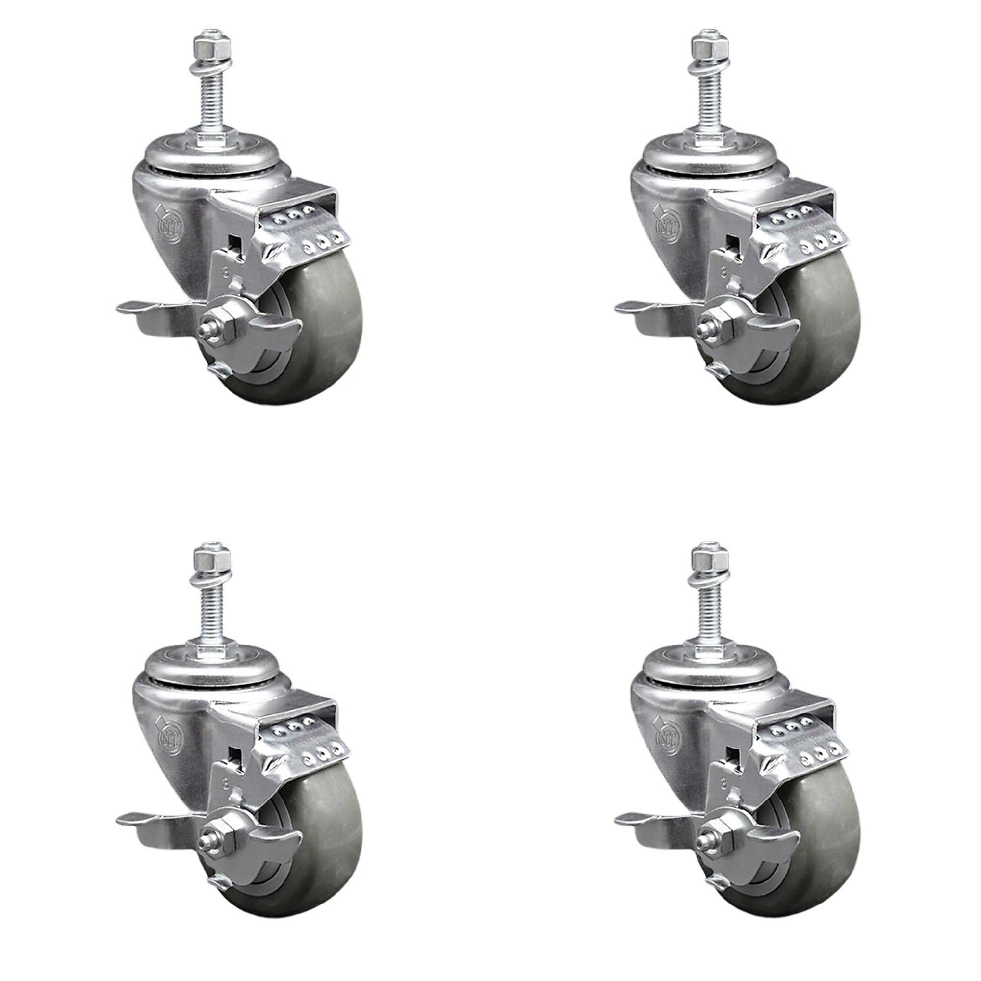 Service Caster, 3Inch x 1 1/4Inch Stem Casters, Wheel Diameter 3 in, Caster Type Swivel, Package (qty.) 4, Model SCC-TS20S314-PPUB-TLB-381615-4