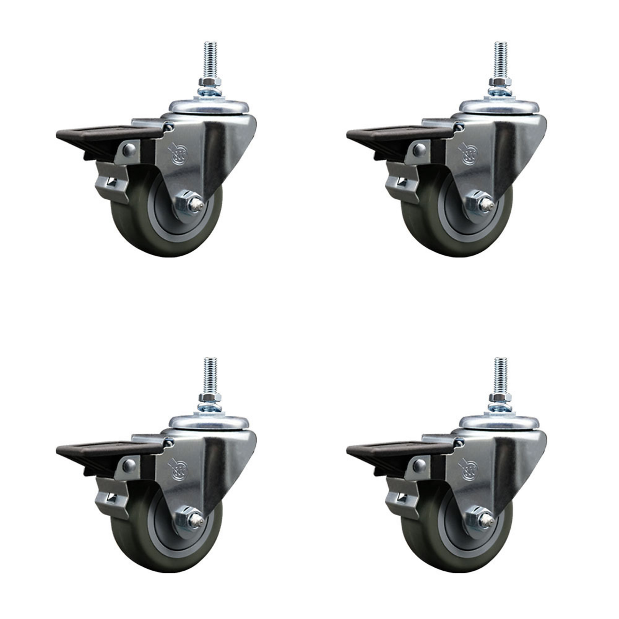 Service Caster, 3Inch x 1 1/4Inch Stem Casters, Wheel Diameter 3 in, Caster Type Swivel, Package (qty.) 4, Model SCC-TS20S314-PPUB-PLB-381615-4