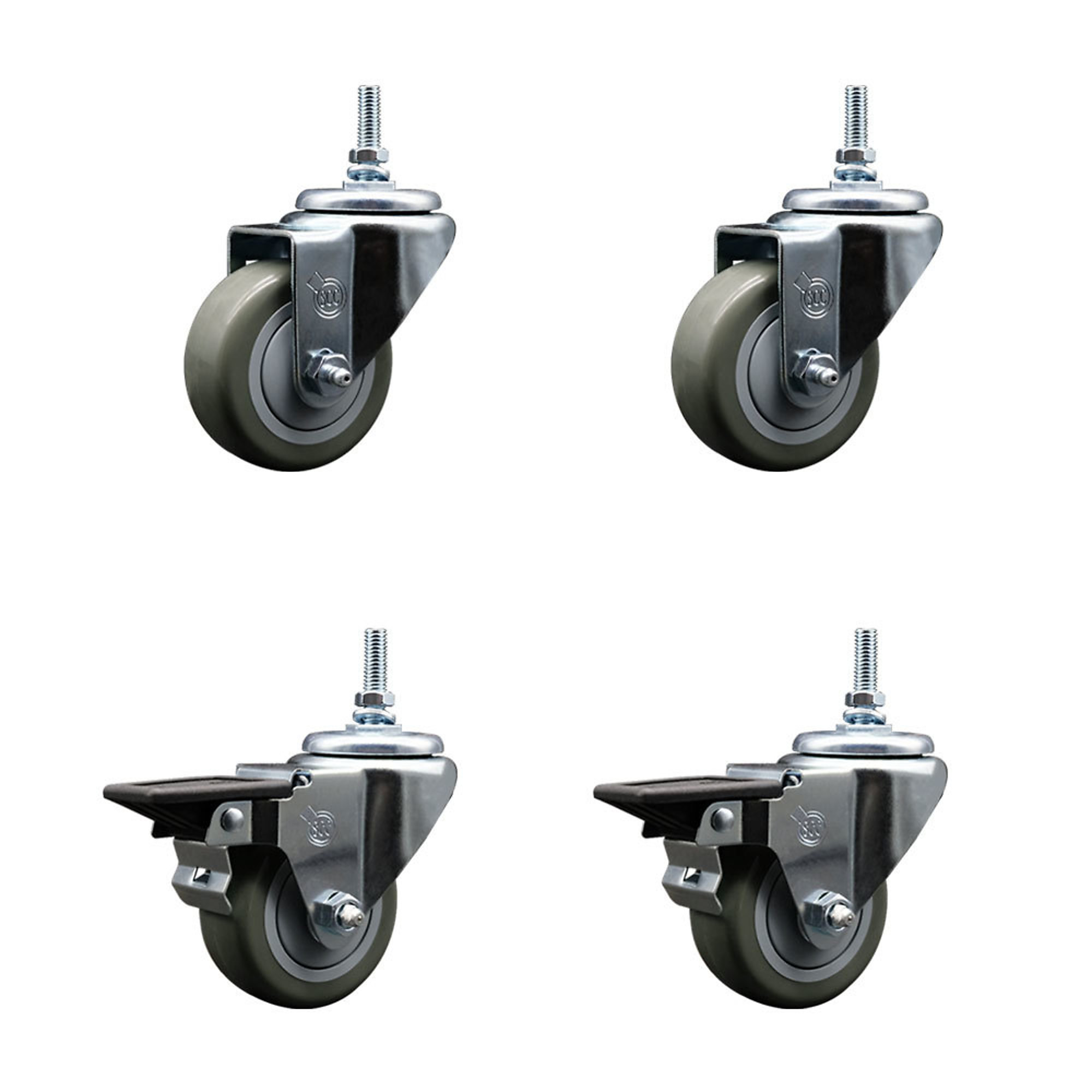 Service Caster, 3Inch x 1 1/4Inch Stem Casters, Wheel Diameter 3 in, Caster Type Swivel, Package (qty.) 4, Model SCC-TS20S314-PPUB-381615-2-PLB-2