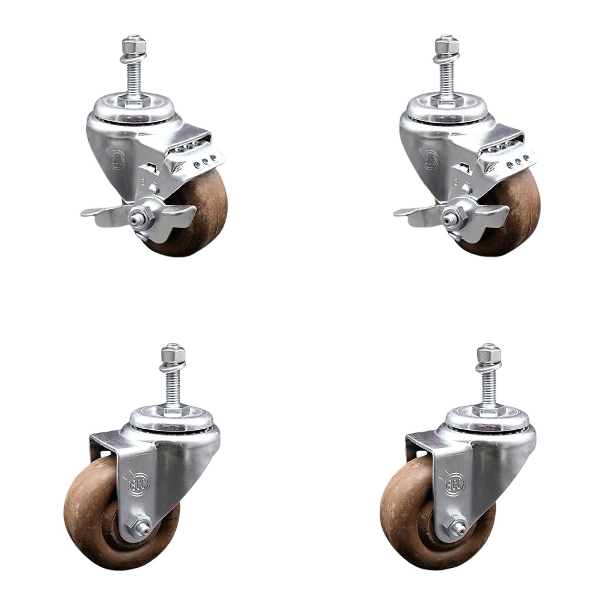 Service Caster, 3Inch x 1 1/4Inch Stem Casters, Wheel Diameter 3 in, Caster Type Swivel, Package (qty.) 4, Model SCC-TS20S314-GFNSHT-M1015-2-TLB-2