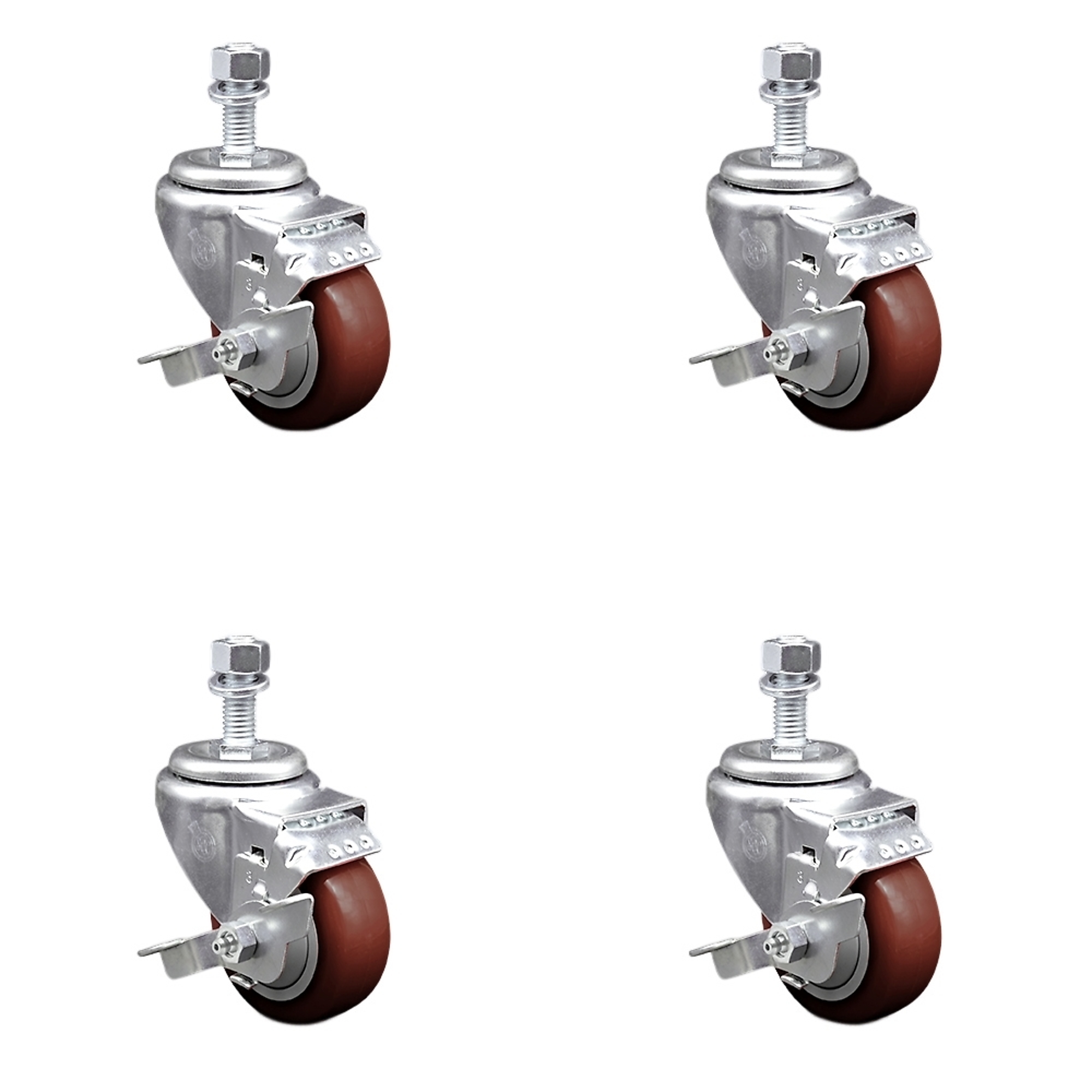 Service Caster, 3Inch x 1 1/4Inch Stem Casters, Wheel Diameter 3 in, Caster Type Swivel, Package (qty.) 4, Model SCC-TS20S314-PPUB-MRN-TLB-M1215-4