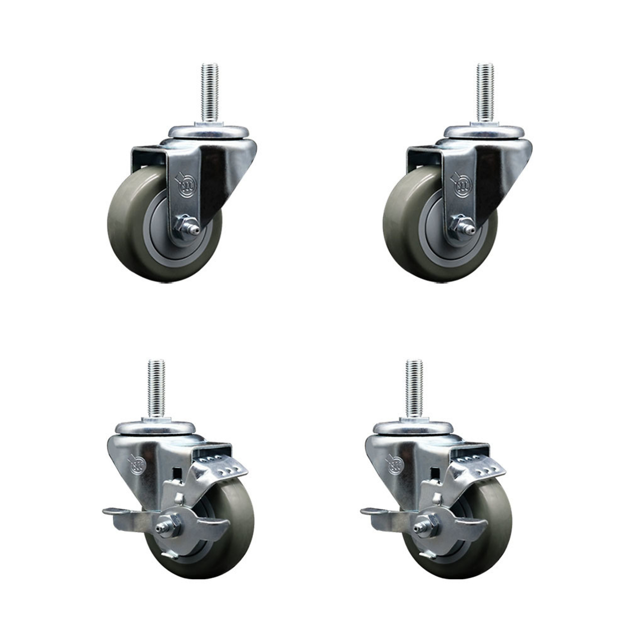 Service Caster, 3Inch x 1 1/4Inch Stem Casters, Wheel Diameter 3 in, Caster Type Swivel, Package (qty.) 4, Model SCC-TS20S314-PPUB-34212-2-TLB-2