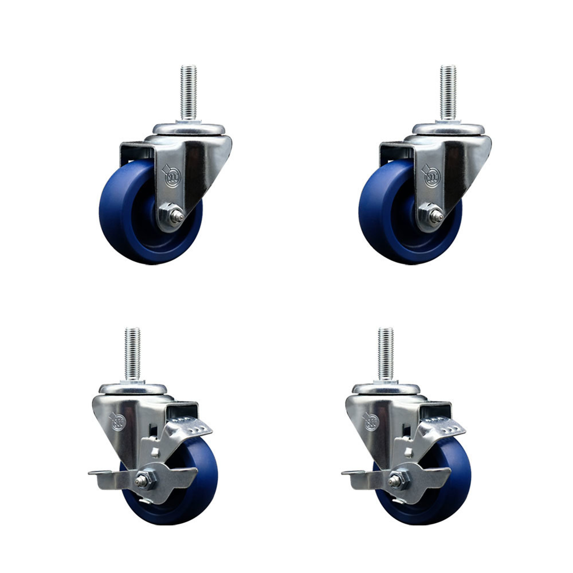 Service Caster, 3Inch x 1 1/4Inch Stem Casters, Wheel Diameter 3 in, Caster Type Swivel, Package (qty.) 4, Model SCC-TS20S314-SPUS-34212-2-TLB-2