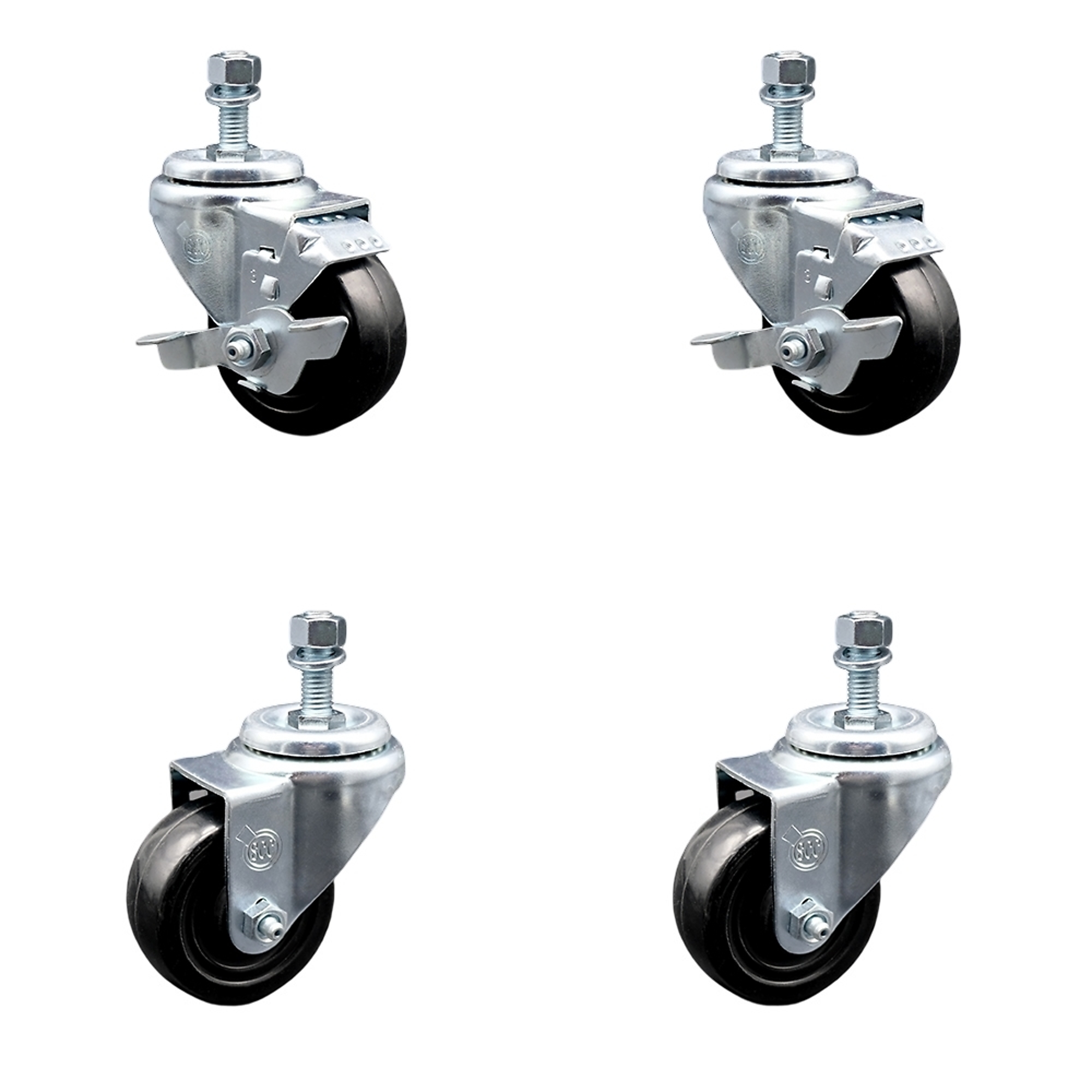 Service Caster, 3Inch x 1 1/4Inch Stem Casters, Wheel Diameter 3 in, Caster Type Swivel, Package (qty.) 4, Model SCC-TS20S314-HRS-121315-2-TLB-2