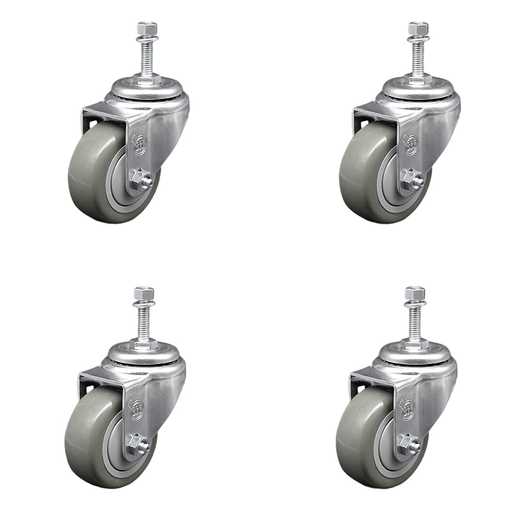 Service Caster, 3Inch x 1 1/4Inch Stem Casters, Wheel Diameter 3 in, Caster Type Swivel, Package (qty.) 4, Model SCC-TS20S314-PPUB-M1015-4