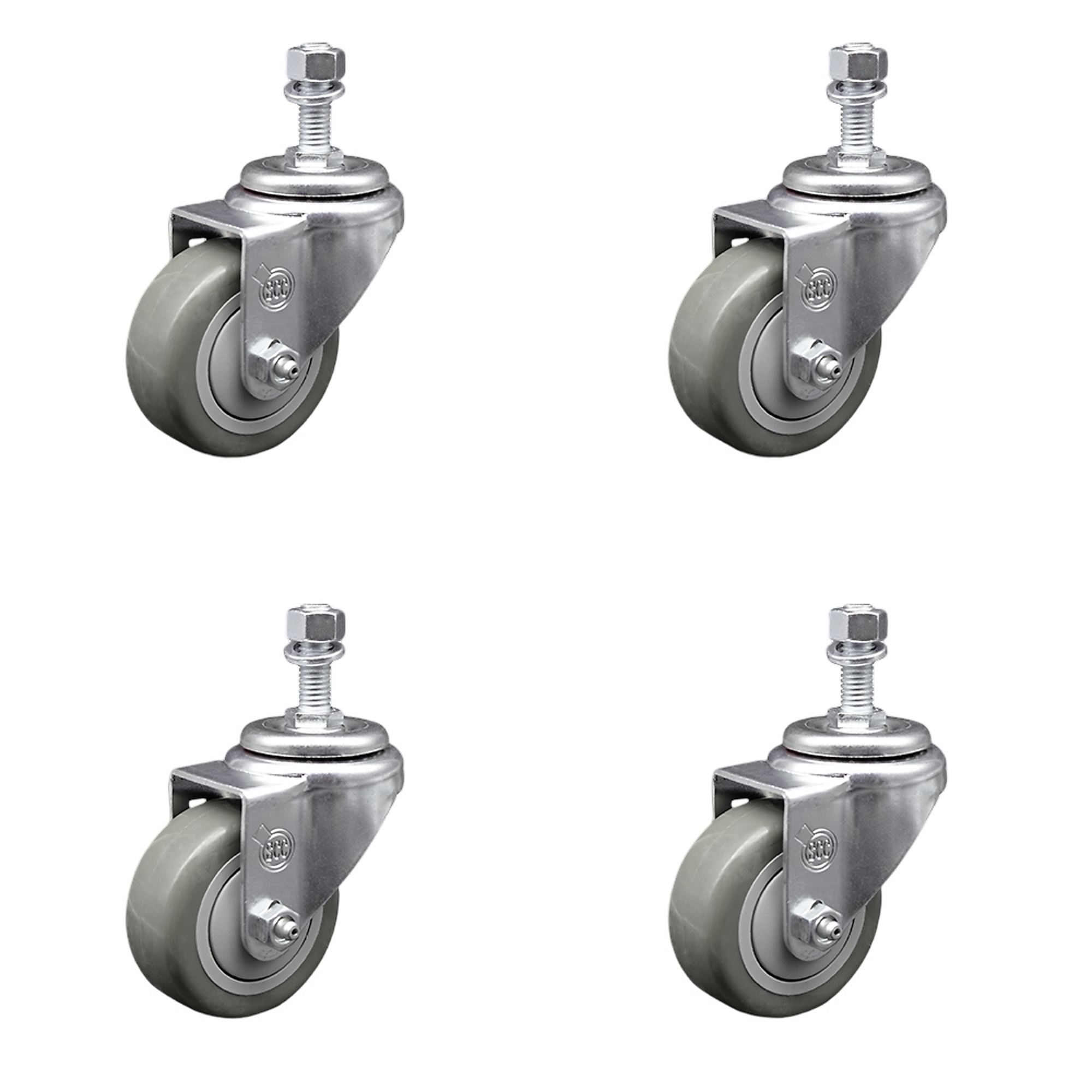 Service Caster, 3Inch x 1 1/4Inch Stem Casters, Wheel Diameter 3 in, Caster Type Swivel, Package (qty.) 4, Model SCC-TS20S314-PPUB-M1215-4