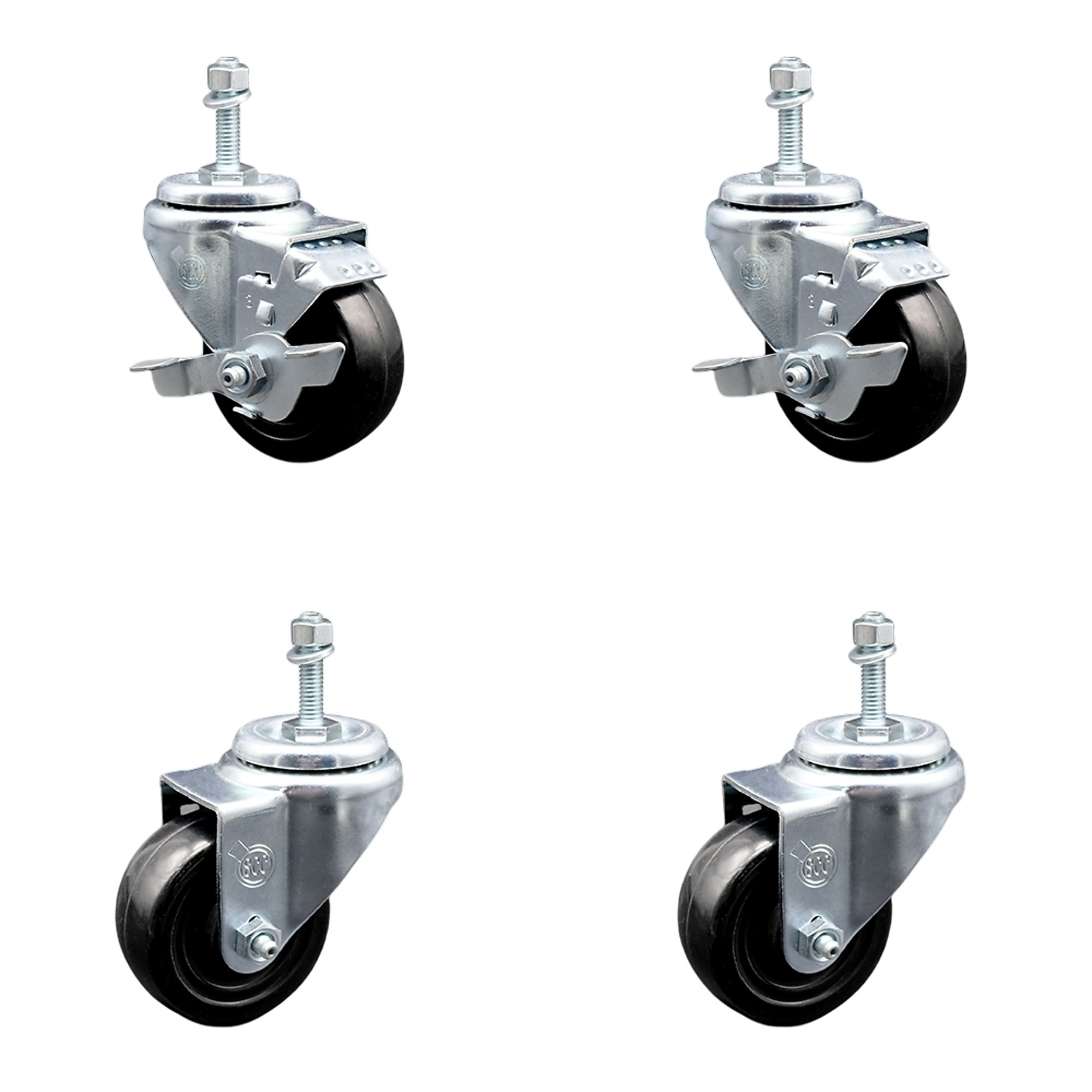 Service Caster, 3Inch x 1 1/4Inch Stem Casters, Wheel Diameter 3 in, Caster Type Swivel, Package (qty.) 4, Model SCC-TS20S314-HRS-M1015-2-TLB-2