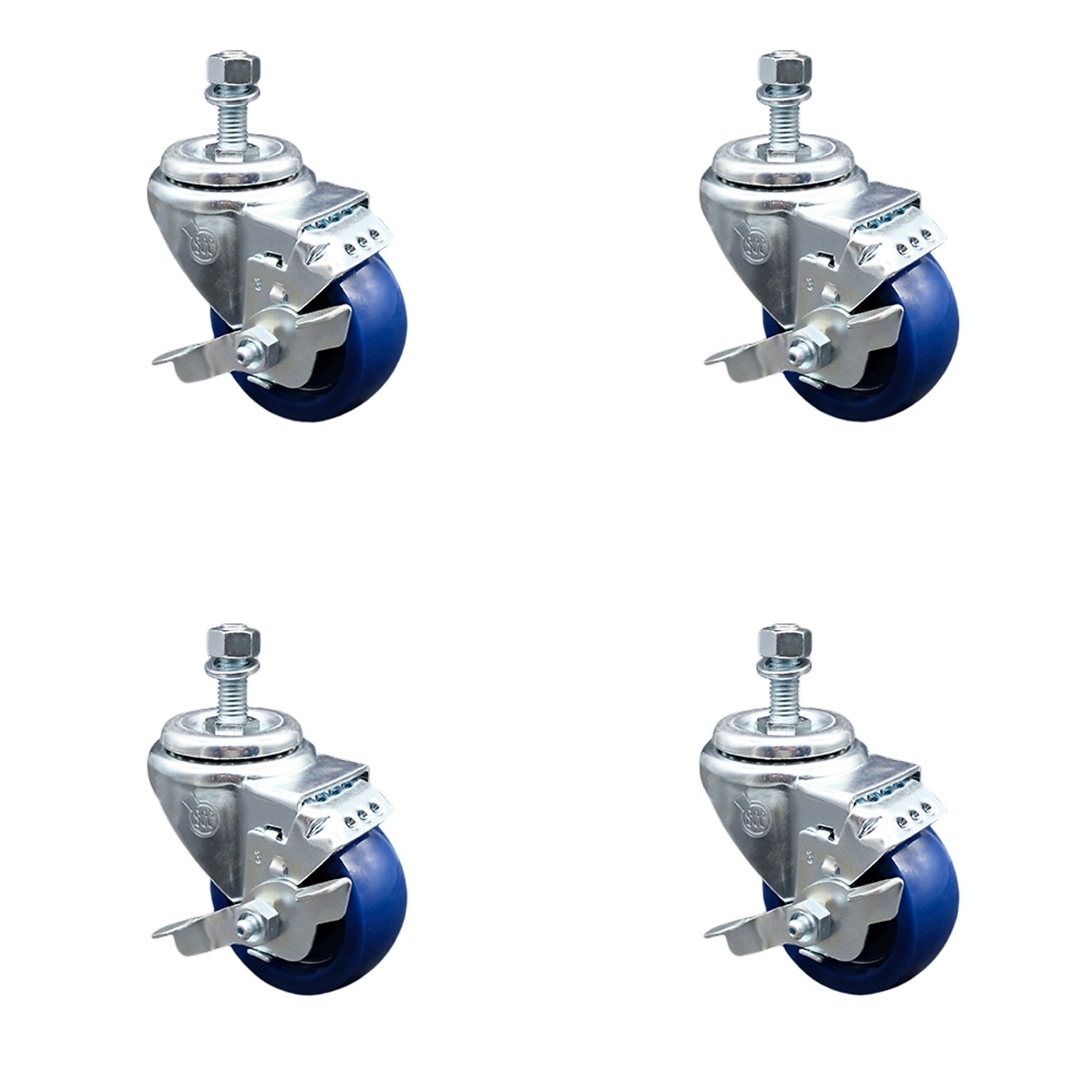 Service Caster, 3Inch x 1 1/4Inch Stem Casters, Wheel Diameter 3 in, Caster Type Swivel, Package (qty.) 4, Model SCC-TS20S314-SPUS-TLB-121315-4