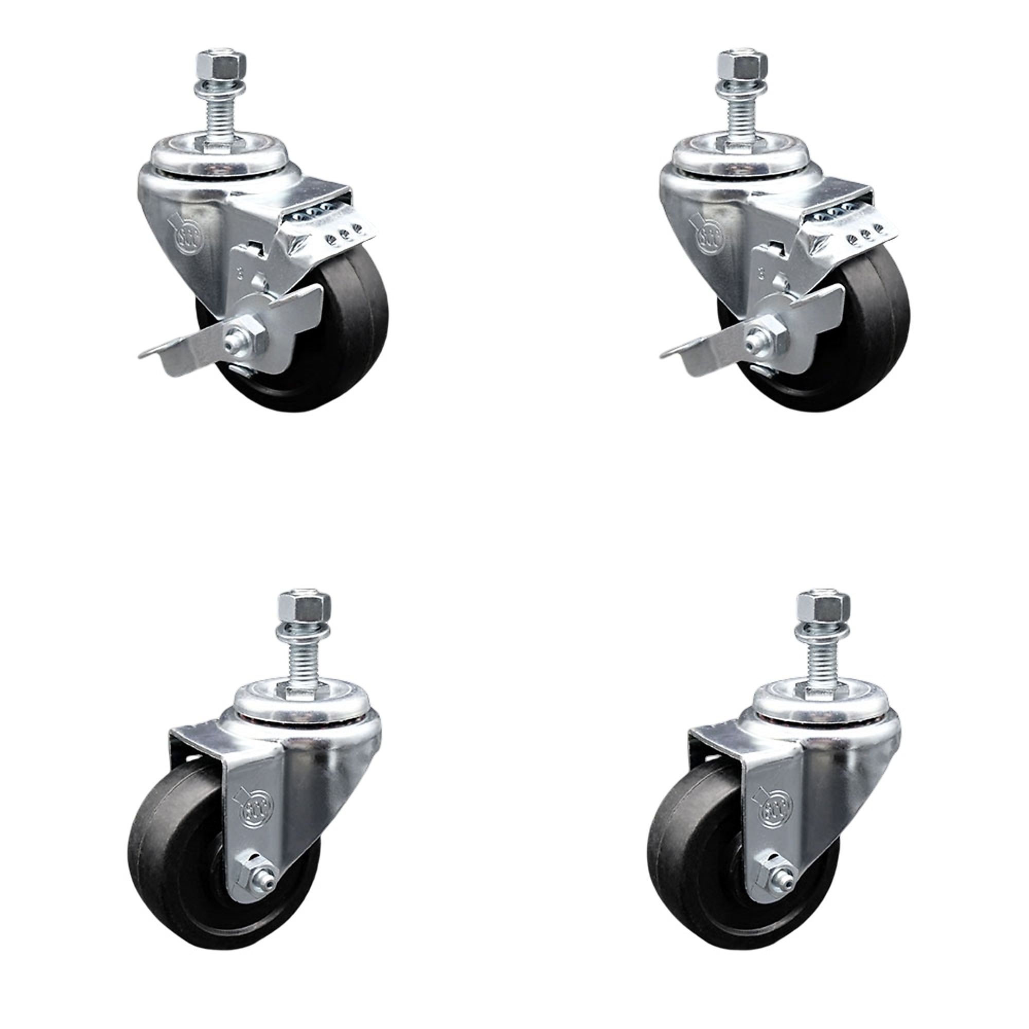 Service Caster, 3Inch x 1 1/4Inch Stem Casters, Wheel Diameter 3 in, Caster Type Swivel, Package (qty.) 4, Model SCC-TS20S314-SRS-121315-2-TLB-2