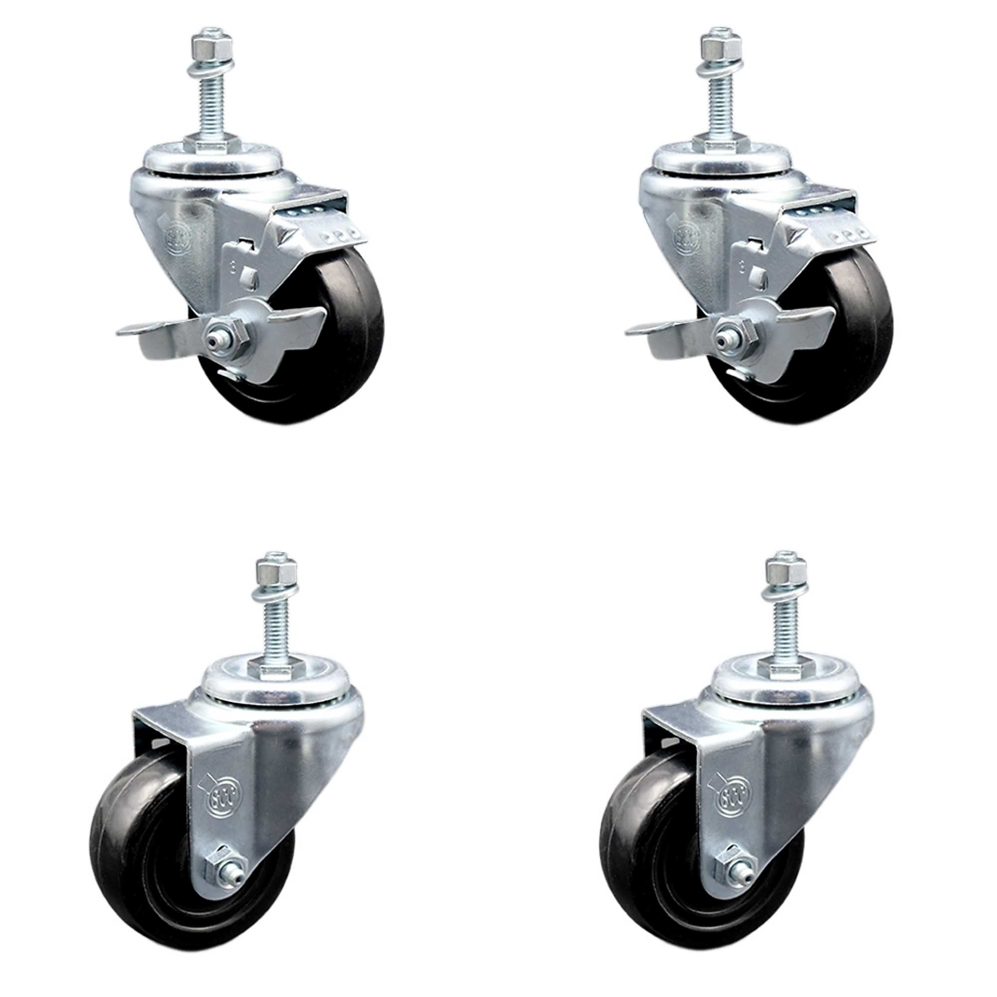 Service Caster, 3Inch x 1 1/4Inch Stem Casters, Wheel Diameter 3 in, Caster Type Swivel, Package (qty.) 4, Model SCC-TS20S314-HRS-381615-2-TLB-2