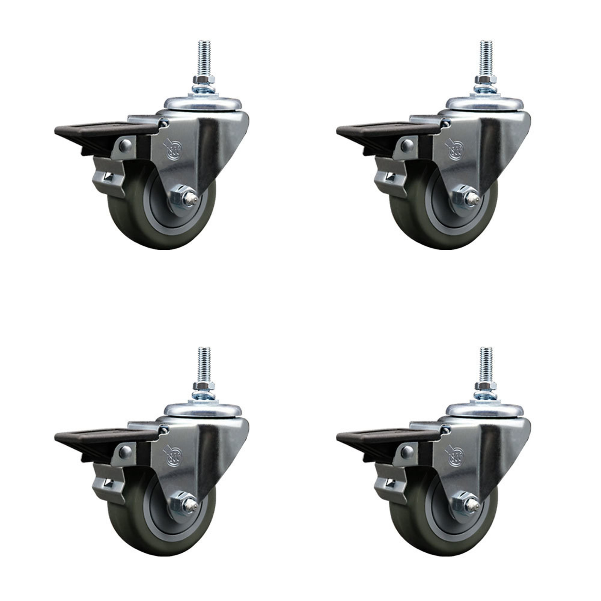 Service Caster, 3Inch x 1 1/4Inch Stem Casters, Wheel Diameter 3 in, Caster Type Swivel, Package (qty.) 4, Model SCC-TS20S314-PPUB-PLB-M1215-4