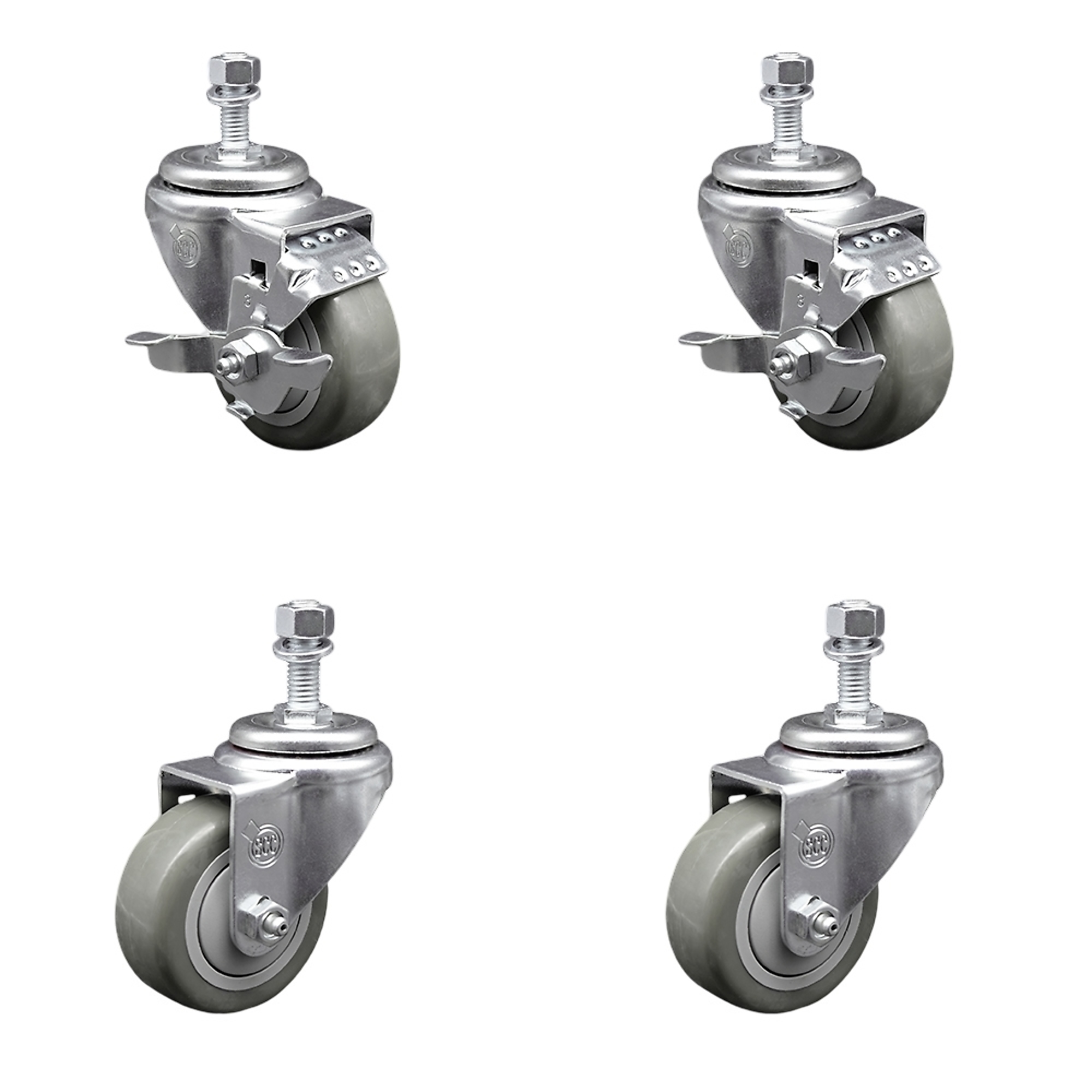 Service Caster, 3Inch x 1 1/4Inch Stem Casters, Wheel Diameter 3 in, Caster Type Swivel, Package (qty.) 4, Model SCC-TS20S314-PPUB-TLB-121315-2-S-2