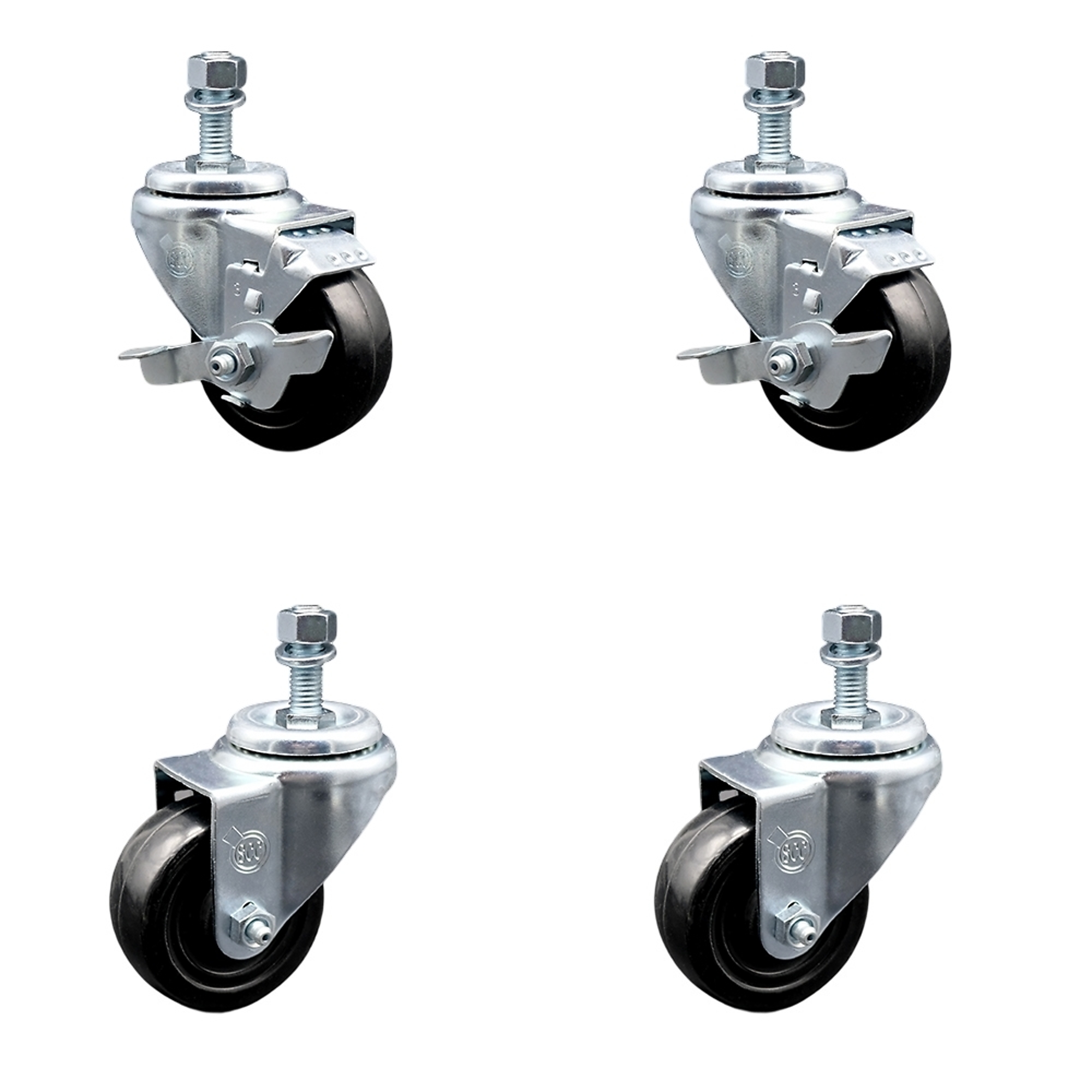 Service Caster, 3Inch x 1 1/4Inch Stem Casters, Wheel Diameter 3 in, Caster Type Swivel, Package (qty.) 4, Model SCC-TS20S314-HRS-M1215-2-TLB-2