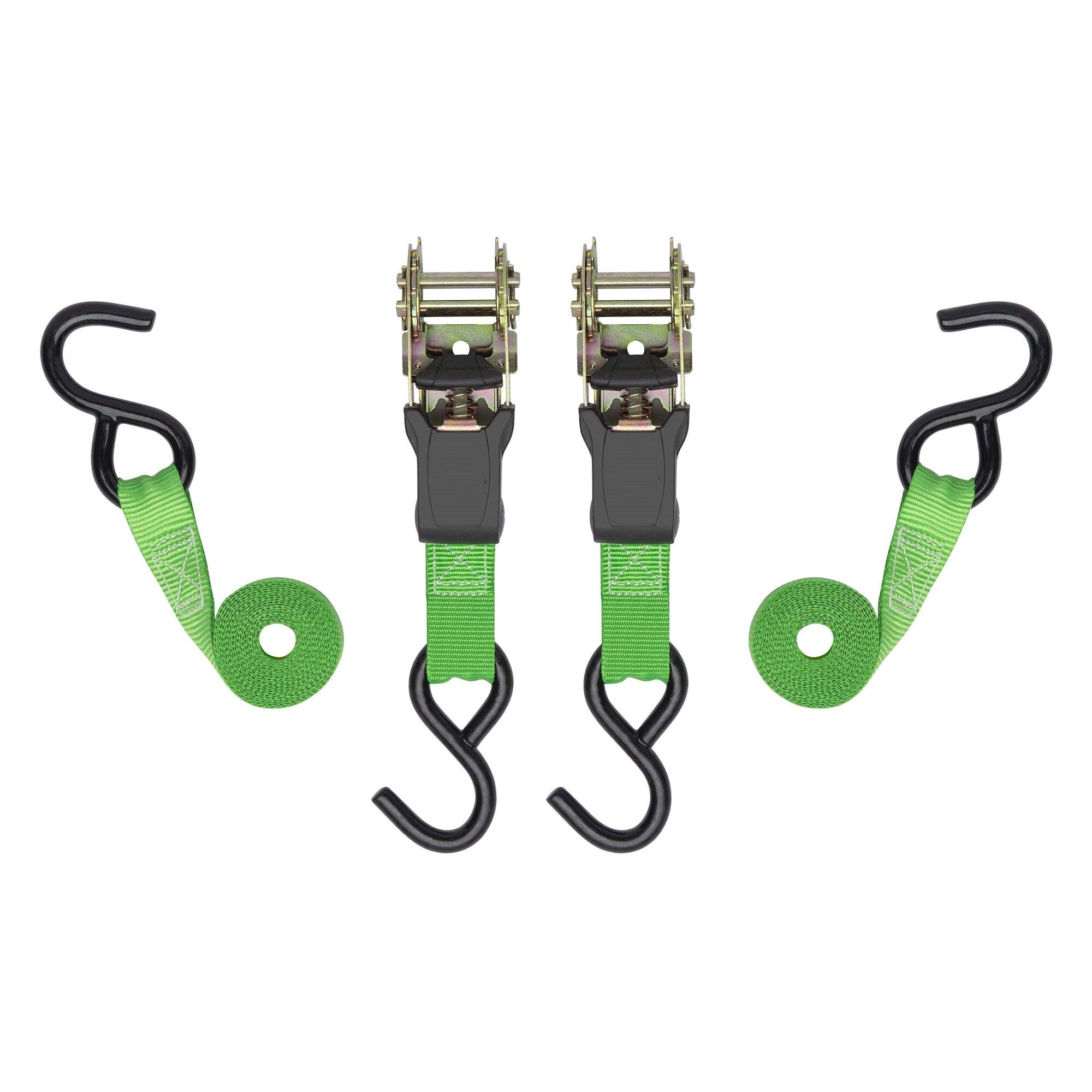 Ultra-Tow 2-Pack Padded Ratchet Tie-Downs, 500-lb. Working Load, 1500-lb. Capacity, 6ft.L, Green Polyester, Model 9299