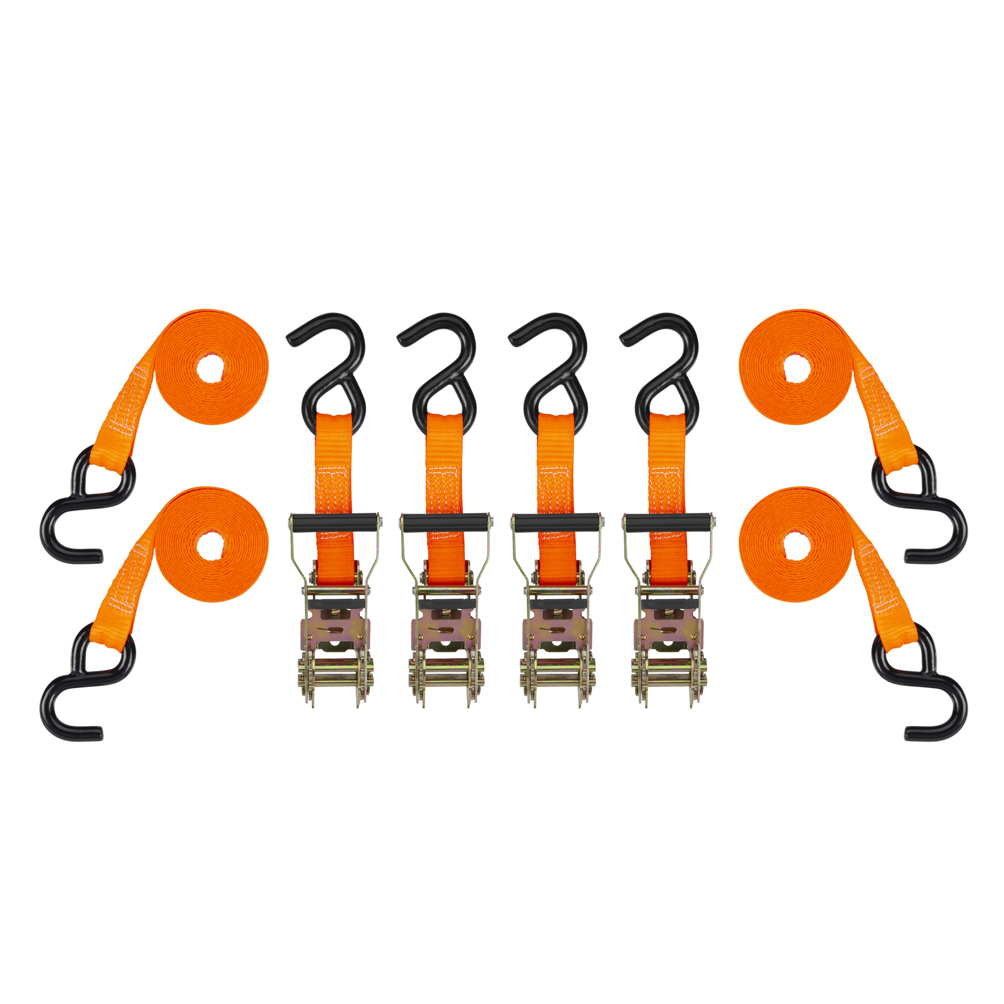 Ultra-Tow 4-Pack Non-Padded Heavy-Duty Ratchet Tie-Downs, 1000-lb. Working Load, 3000-lb. Capacity, 10ft.L., Orange Polyester, Model 9301
