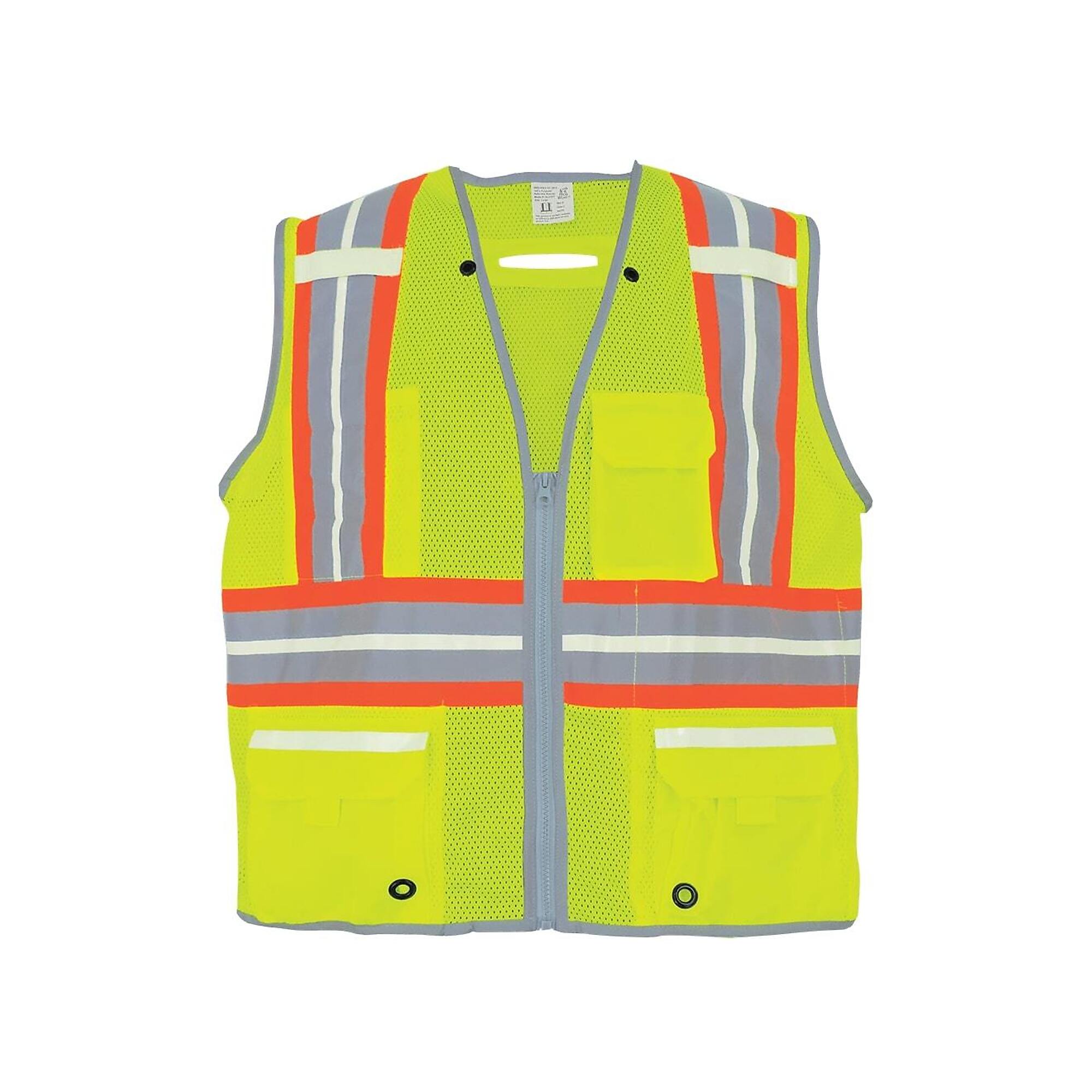 FrogWear, HV Yellow/Green, Class 2 Photoluminescent, 6 Pocket, Vest, Size 2XL, Color High-Visibility Yellow/Green Photoluminescent, Model GLO-077-2XL