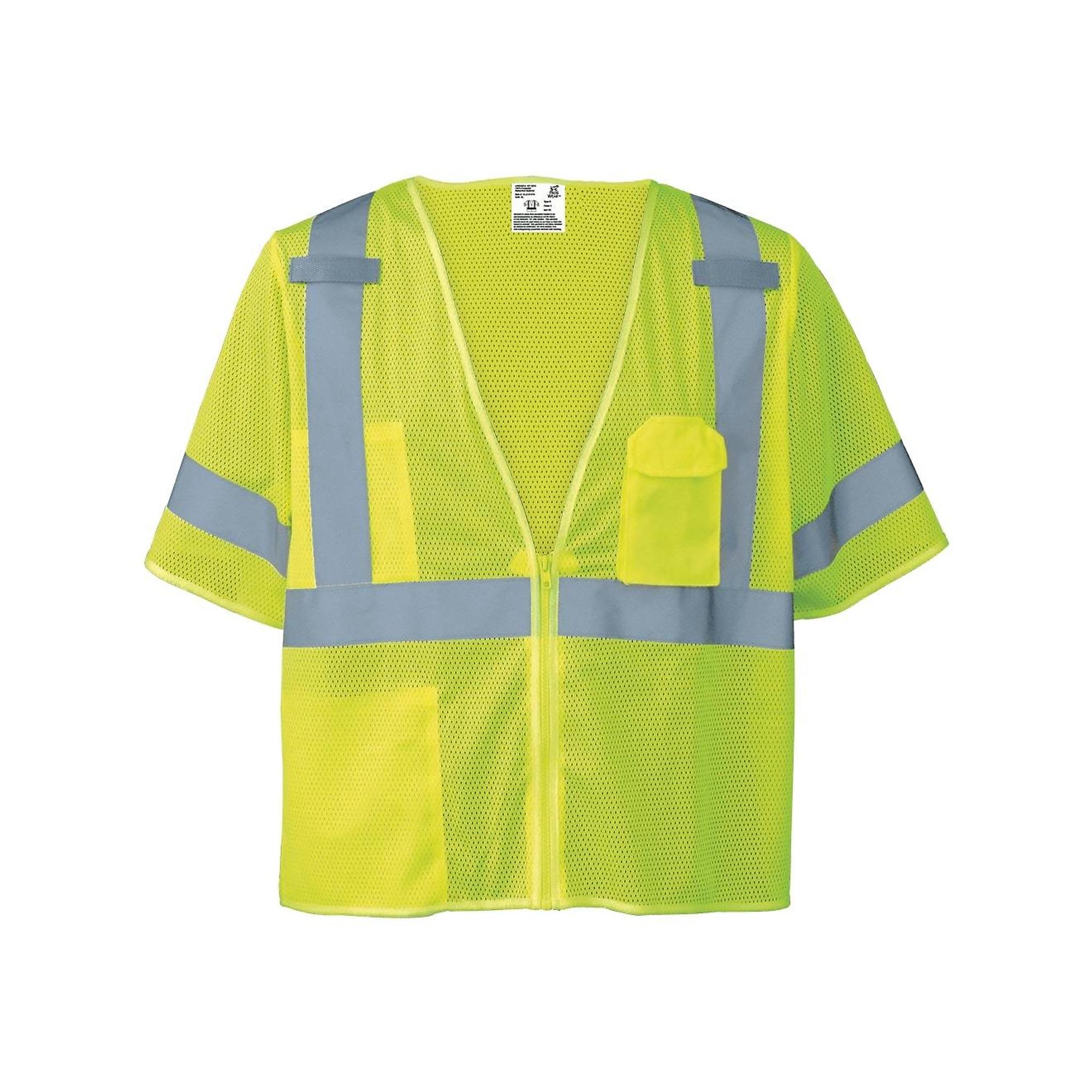 FrogWear, HV Yellow/Green, Class 3 FR Rated, 3 Pocket, Mesh Vest, Size XL, Color High-Visibility Yellow/Green, Model GLO-011FR-XL