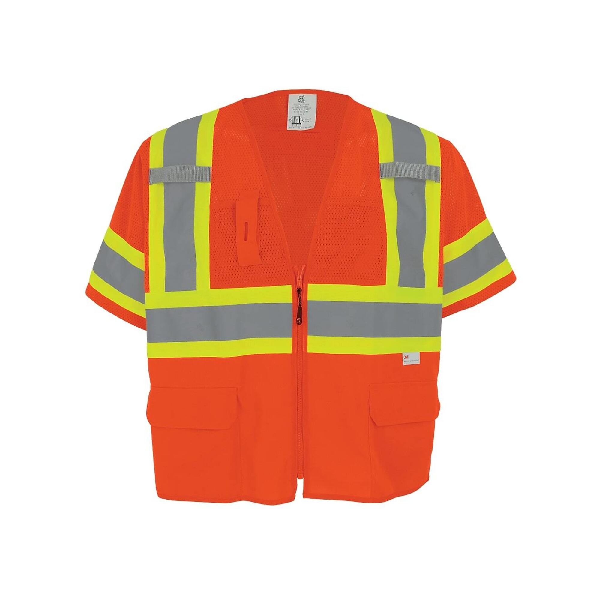 FrogWear, HV Orange, Class 3 6 Pockets, With Sleeves Solid/Mesh Vest, Size L, Color High-Visibility Orange, Model GLO-147-L