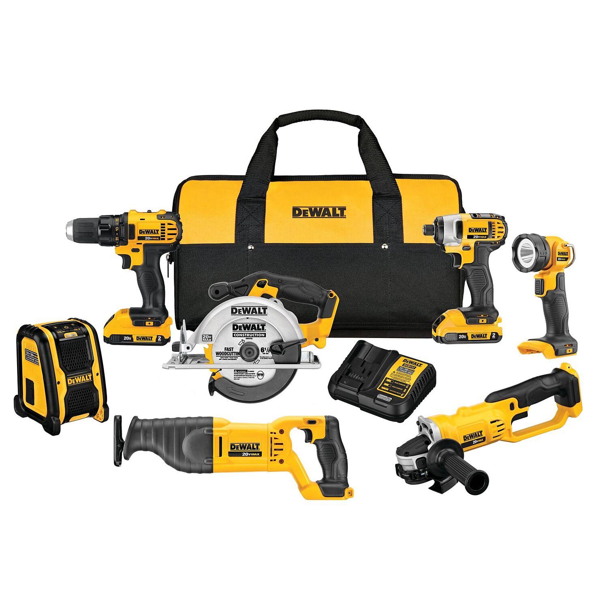 DEWALT, 20V MAX* Combo Kit, Compact 7-Tool, Chuck Size 1/2 in, Drive Size 1/4 in, Tools Included (qty.) 7 Model DCK720D2