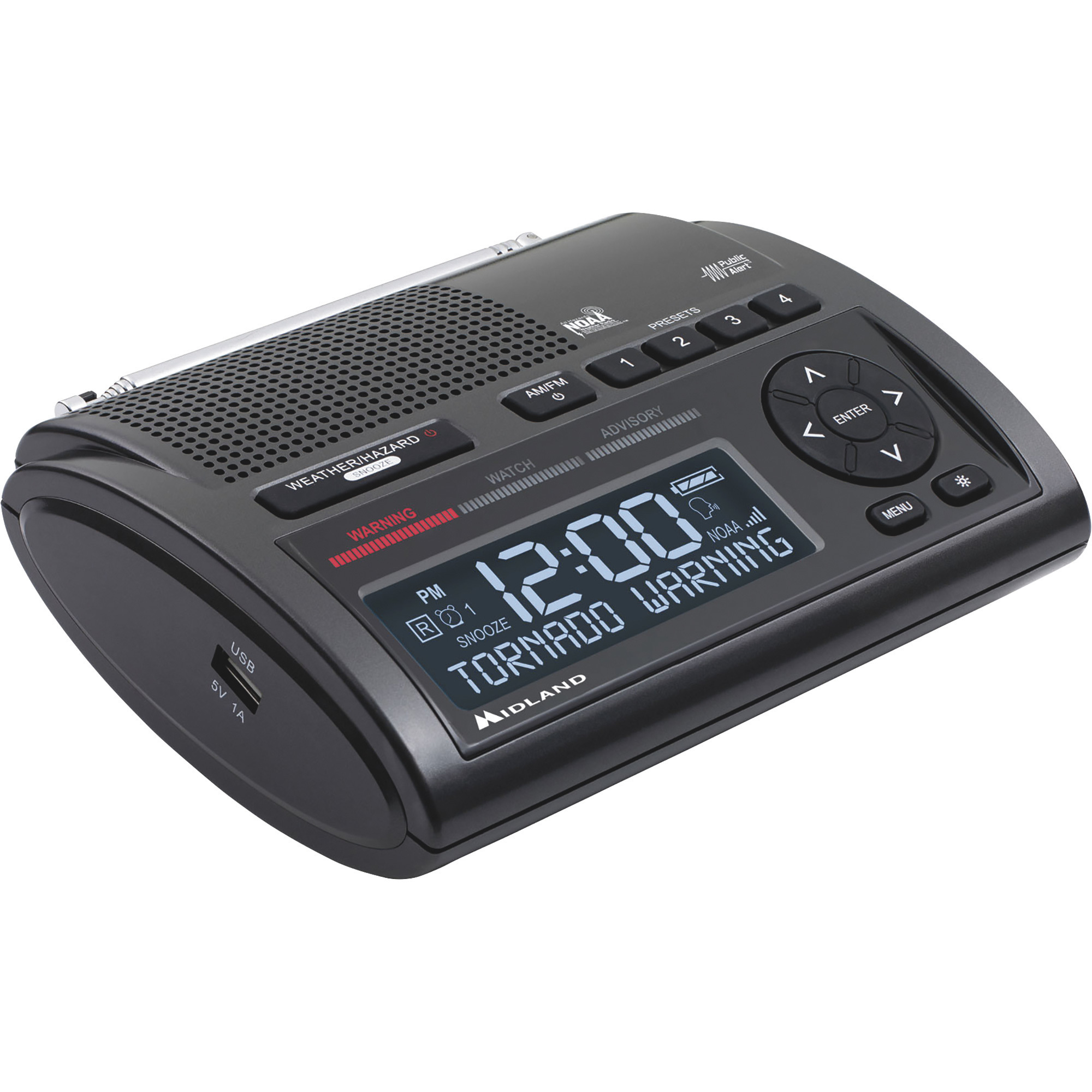 Midland AM/FM Clock Weather Radio, 25 Programmable Countries, Model WR400