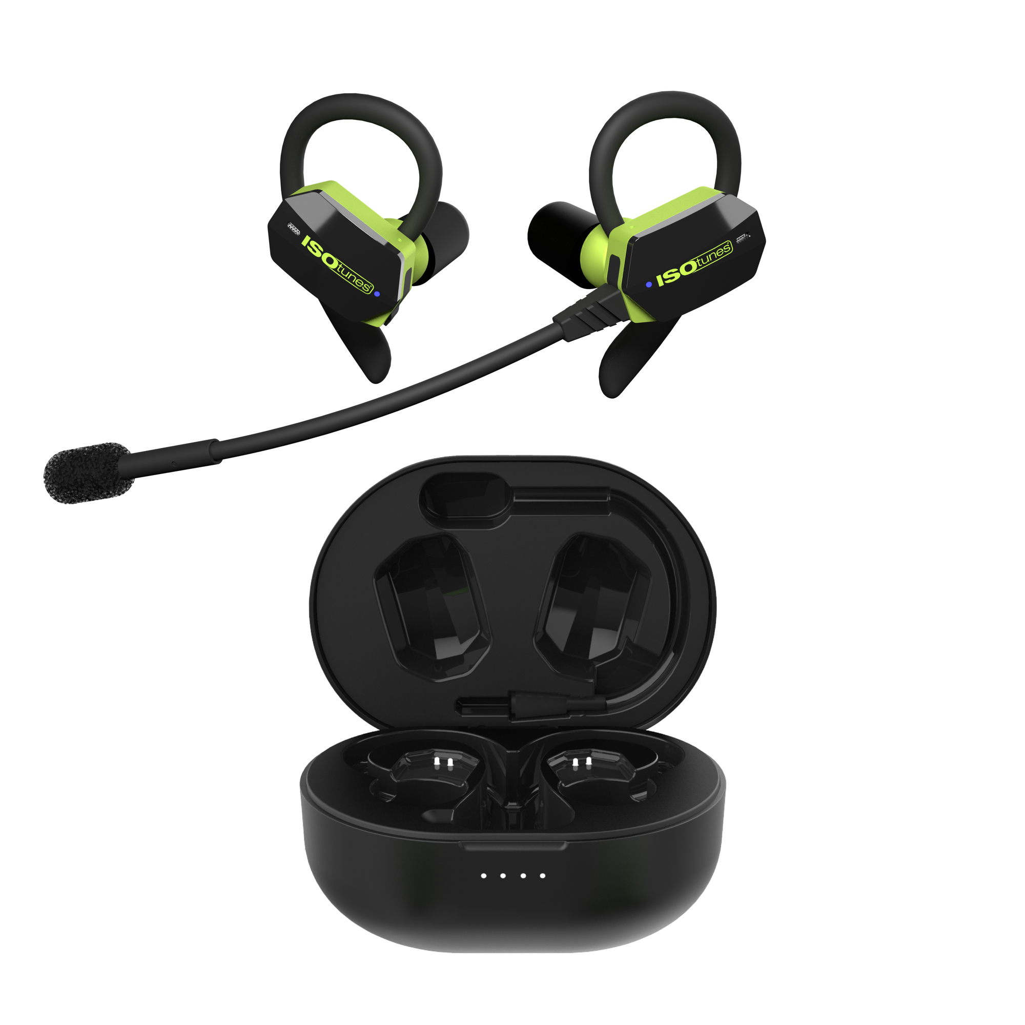 ISOtunes, ULTRACOMM Aware BT Earbuds, 24dB NRR, Boom Mic, Noise Reduction Rating 24 dB, Electronic, Color Green, Model IT-75