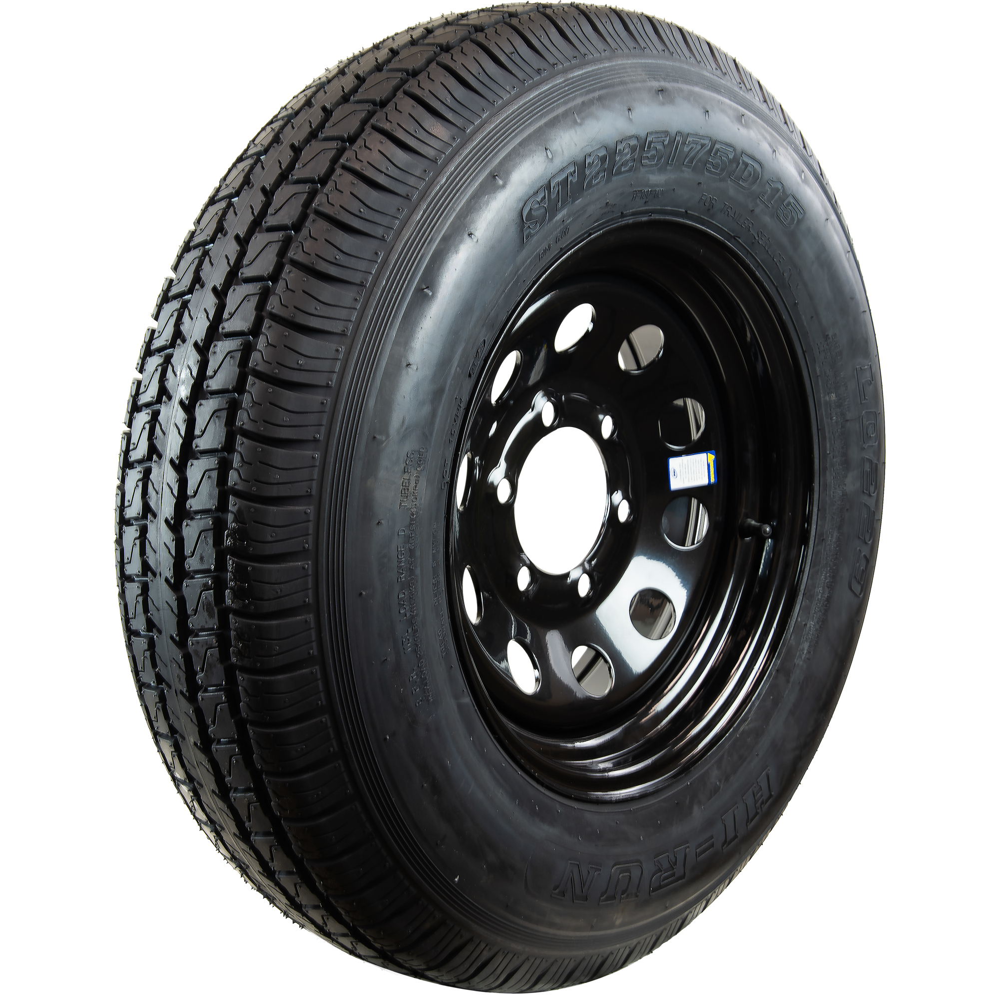 HI-RUN, Highway Trailer Tire Assembly, Bias Ply, Black Mod, Tire Size ST225/75D15 Load Range Rating D, Bolt Holes (qty.) 6 Model ASB1151