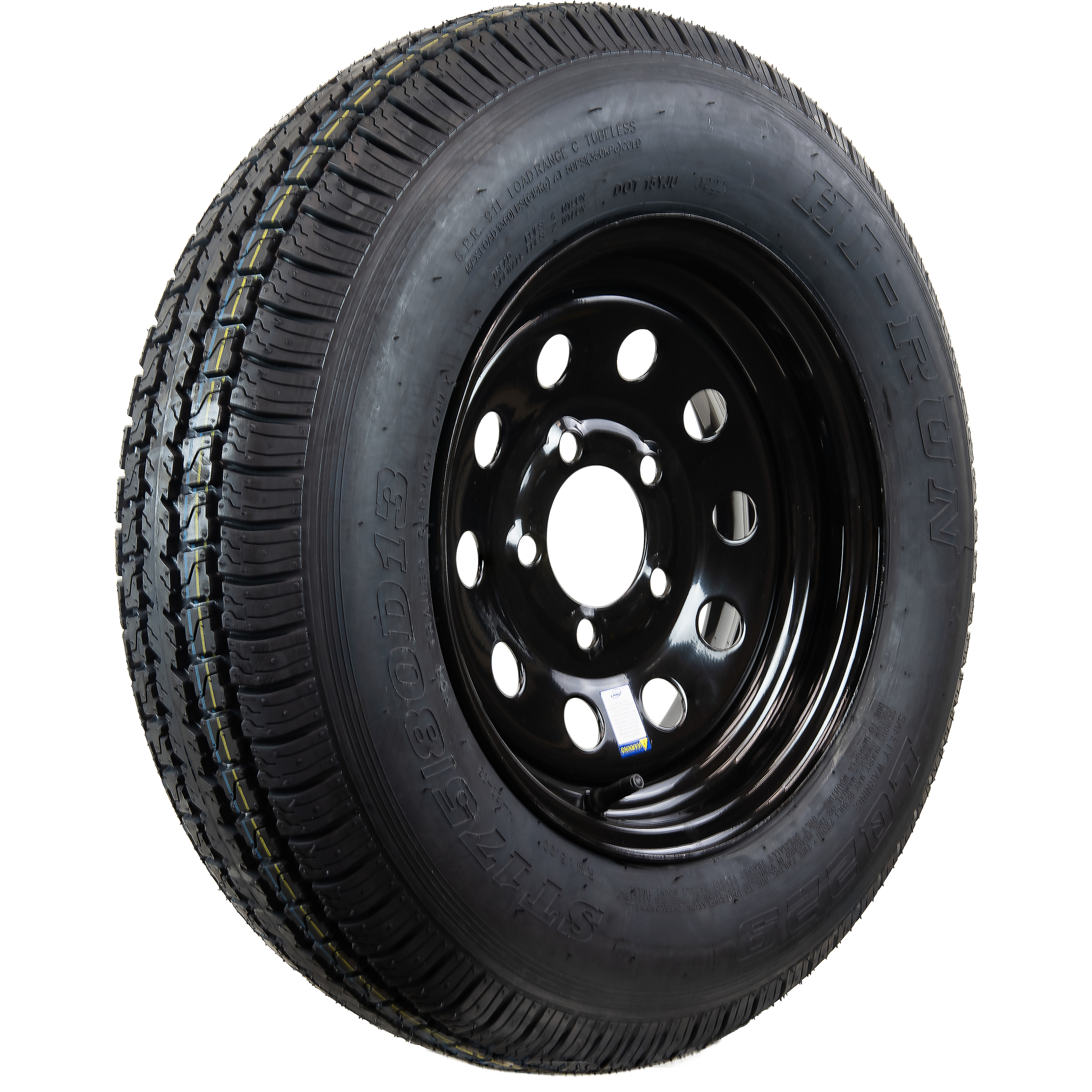 HI-RUN, Highway Trailer Tire Assembly, Bias Ply, Black Mod, Tire Size ST175/80D13 Load Range Rating C, Bolt Holes (qty.) 5 Model ASB1209