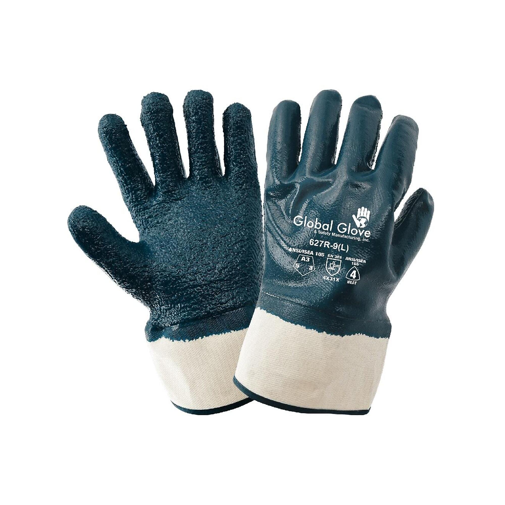 Global Glove, Blue, Full Nitrile Coat, Cut Resistant A3 Gloves - 12 Pairs, Size M, Color White/Blue, Included (qty.) 12 Model 627R-8(M)