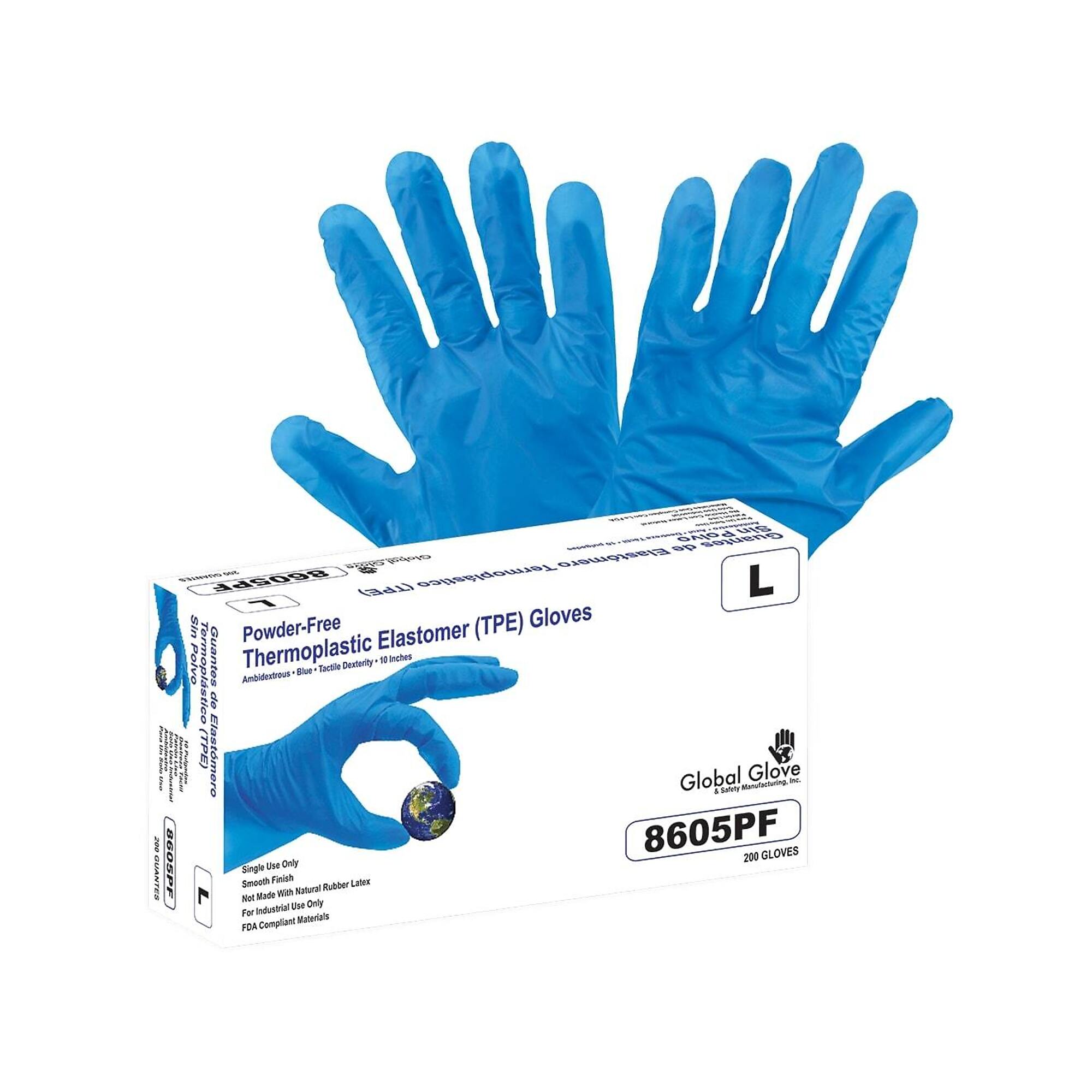 Global Glove, Blue, 2mm, 10Inch, TPE, Smooth, Disposable Gloves - 1000 Pairs, Size M, Color Blue, Included (qty.) 200 Model 8605PF-M