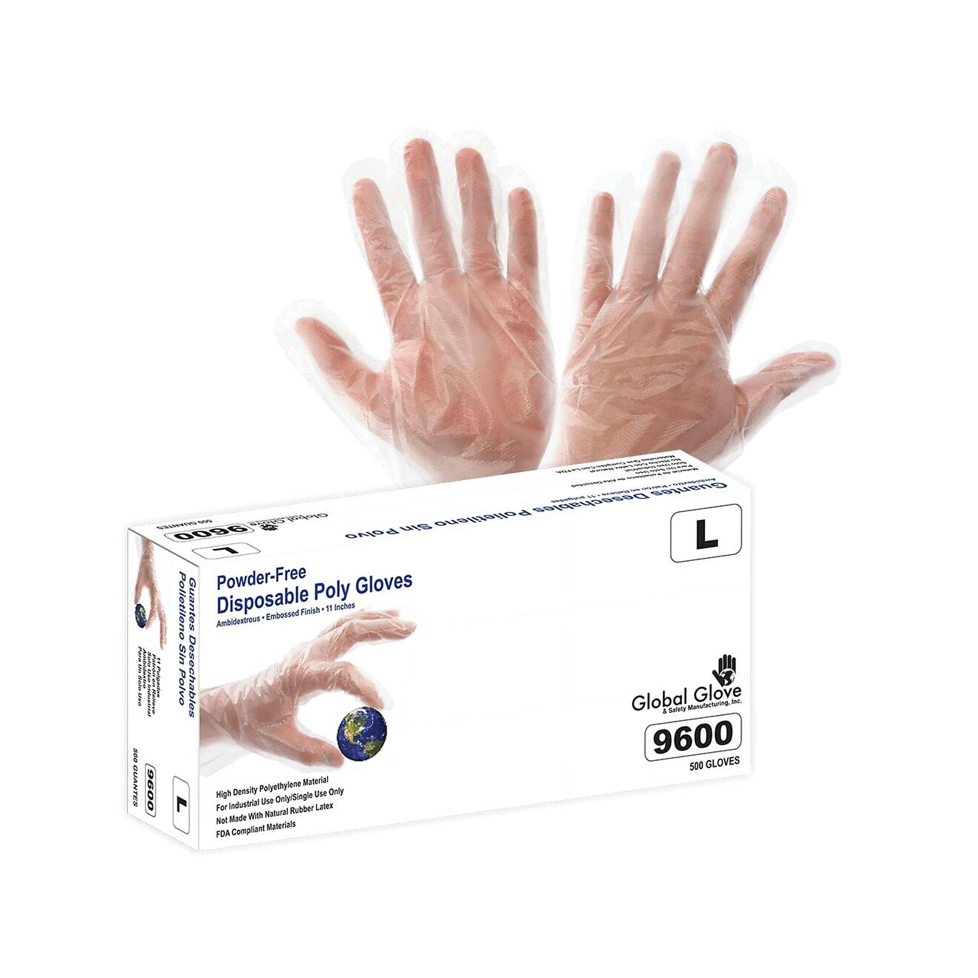Global Glove, Clear, 11Inch, HDPE, Disposable Gloves - 5000 Pairs, Size L, Color Clear, Included (qty.) 500 Model 9600-L
