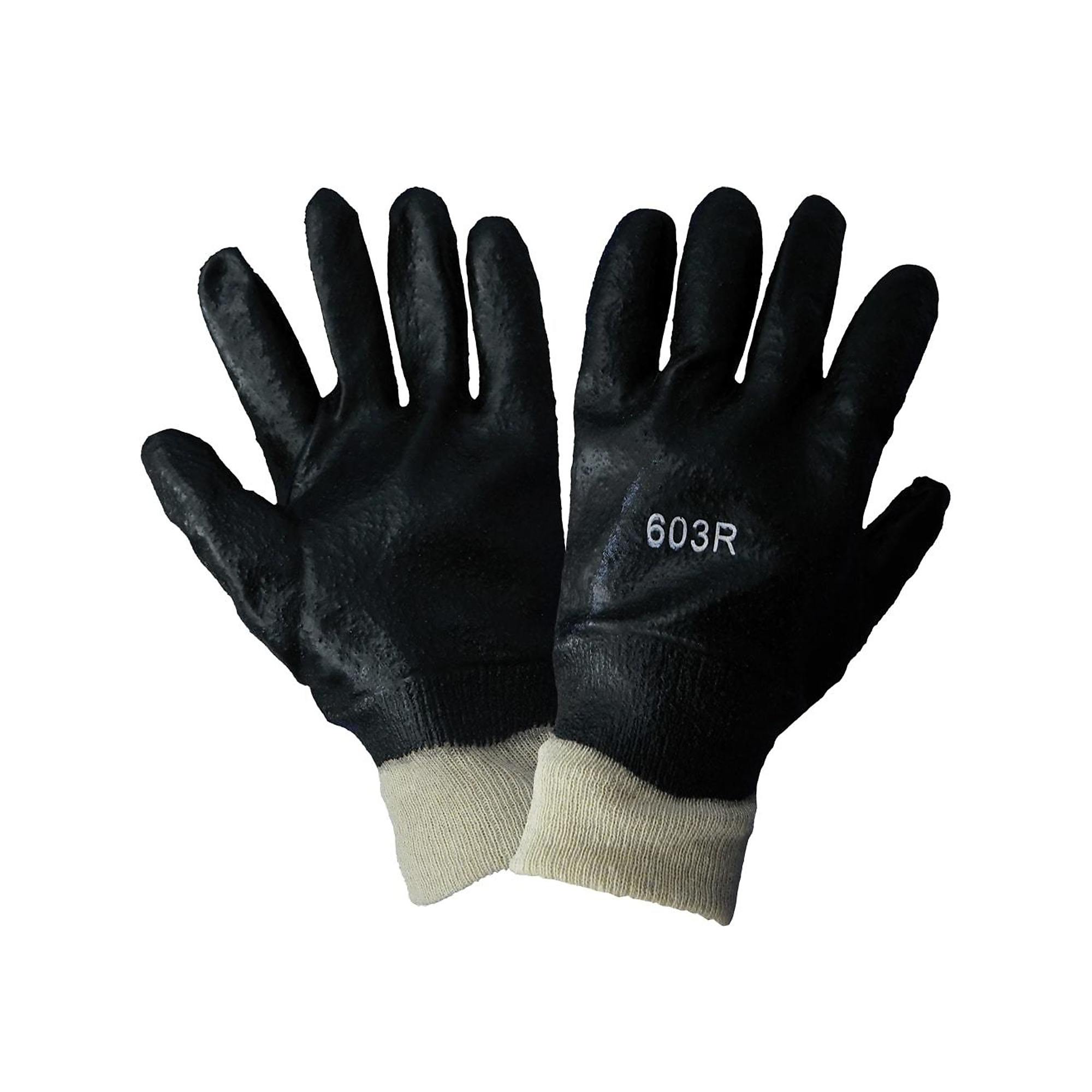 Global Glove, Black PVC, Cotton Liner, Solvent Resistant Gloves -12 Pairs, Size One Size, Color Tan/Black, Included (qty.) 12 Model 603R