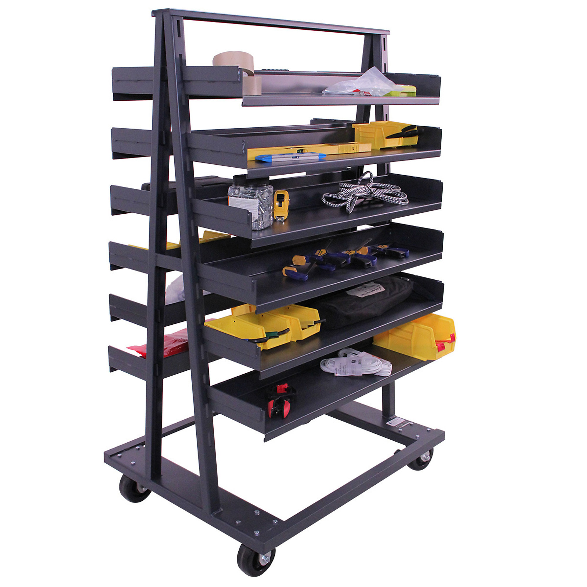 Valley Craft, Heavy Duty A-Frame Cart, 2-Sided, Total Capacity 2500 lb, Shelves (qty.) 12, Material Steel, Model F89064VCGY