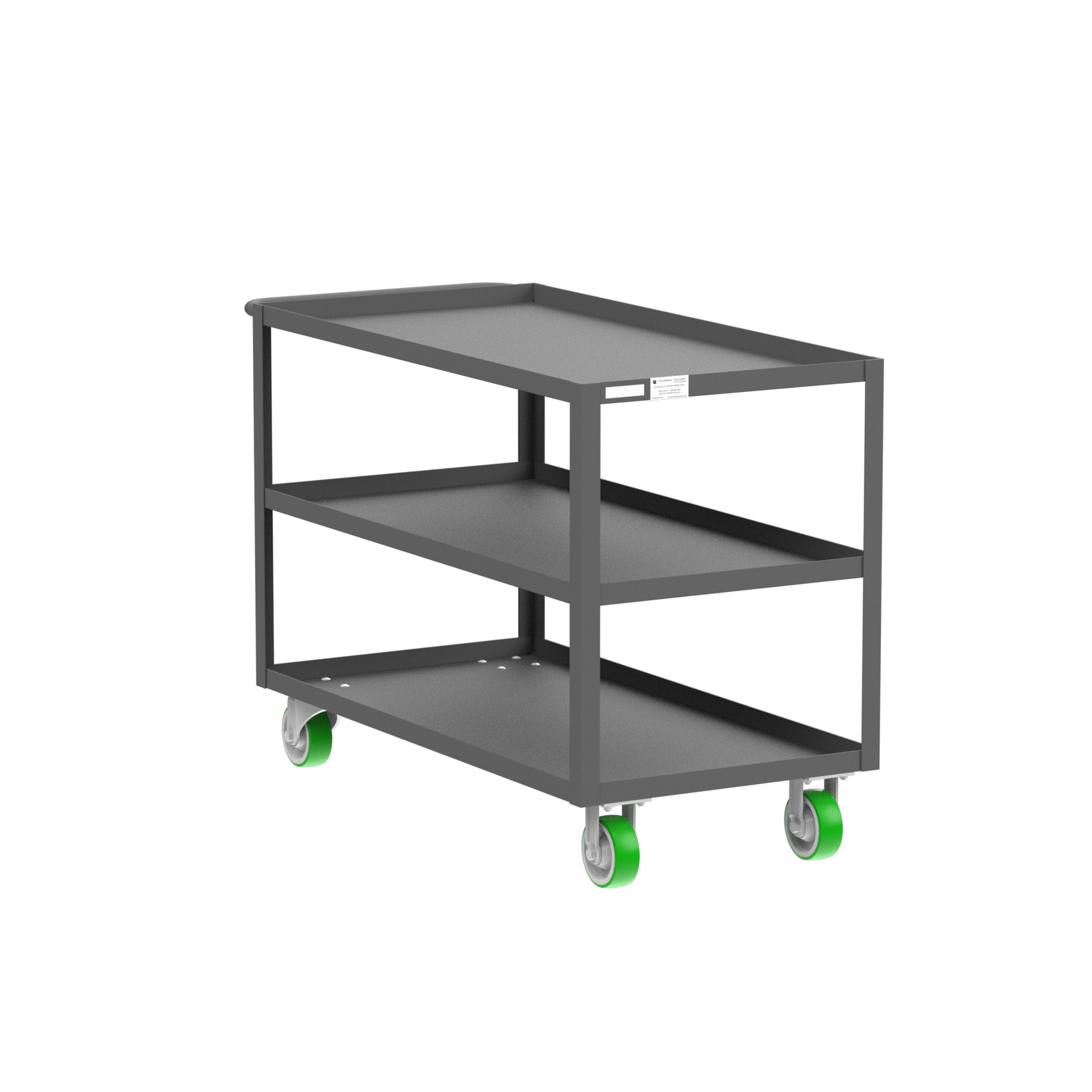 Valley Craft, 3-Shelf Utility Cart, Lipped Top, Total Capacity 2000 lb, Shelves (qty.) 3, Material Steel, Model F89221GYPY