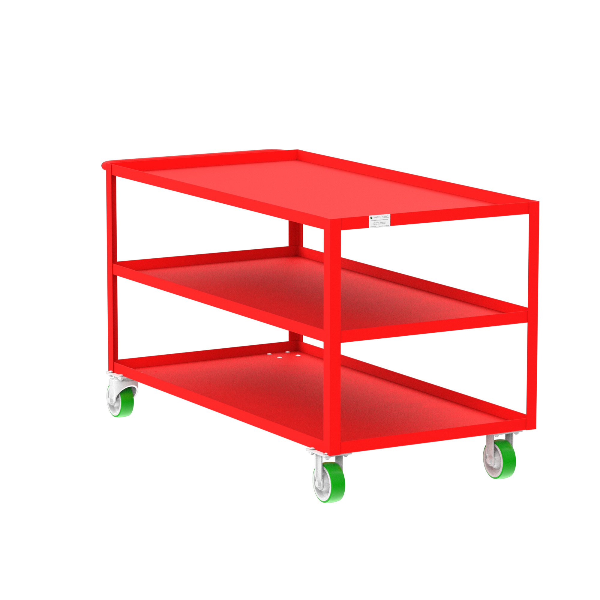 Valley Craft, 3-Shelf Utility Cart, Lipped Top, Total Capacity 2000 lb, Shelves (qty.) 3, Material Steel, Model F89174RDPY