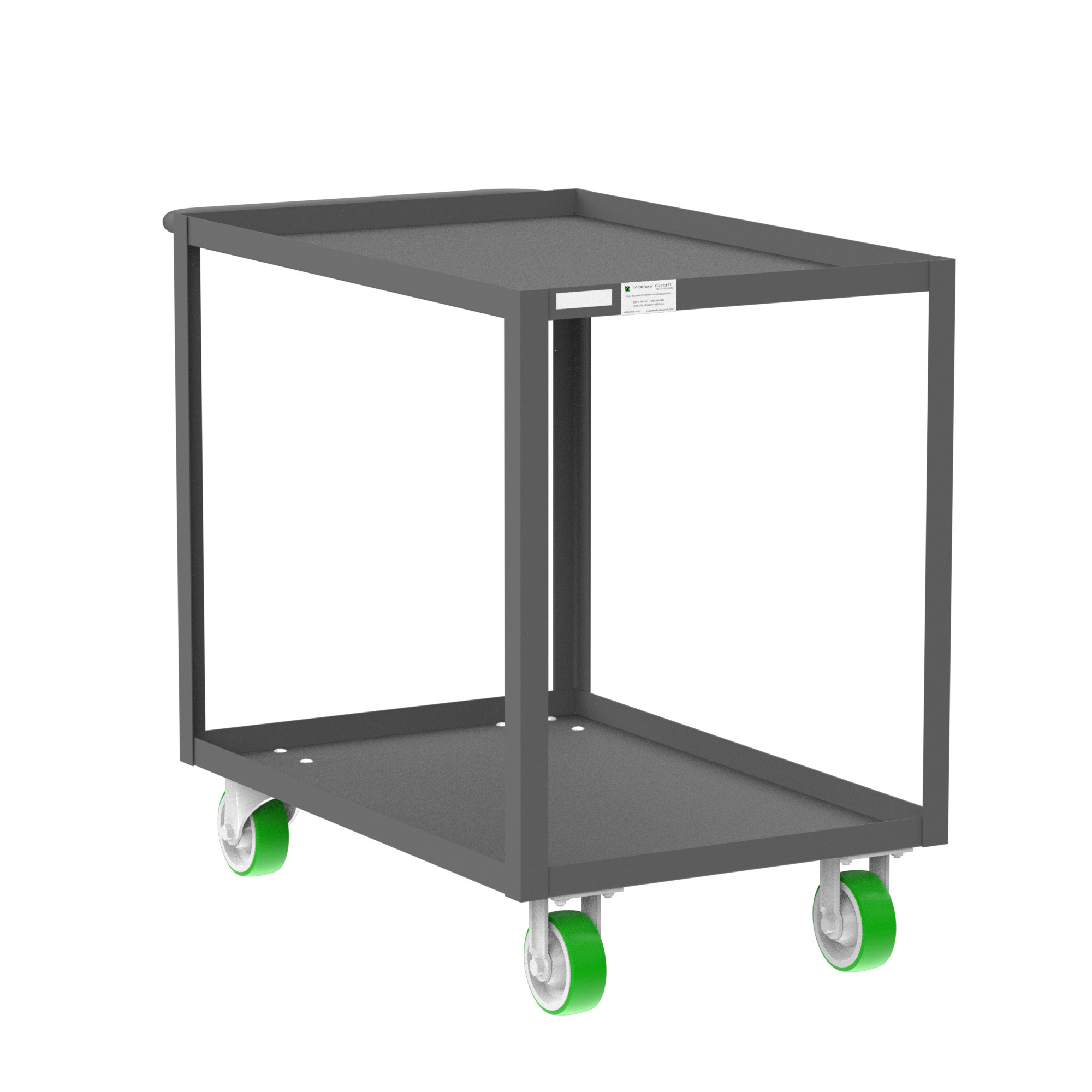 Valley Craft, 2-Shelf Utility Cart, Lipped Top, Total Capacity 2000 lb, Shelves (qty.) 2, Material Steel, Model F89226GYPY