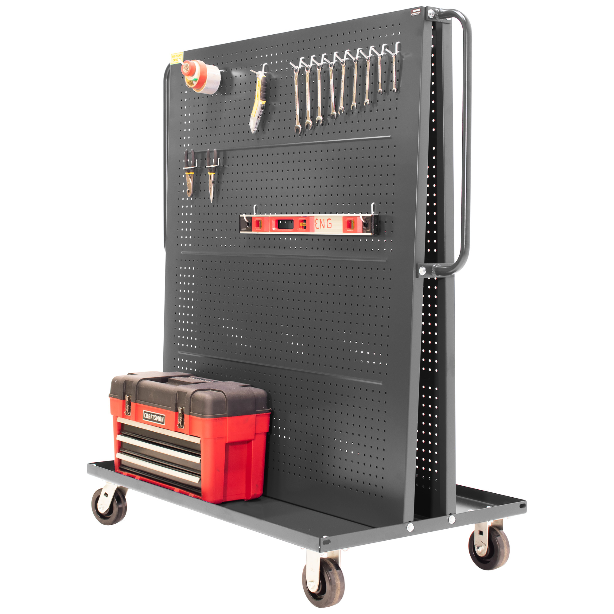 Valley Craft, Bin Tool A-Frame Cart, Pegboard Panels, Total Capacity 1000 lb, Material Steel, Model F89550