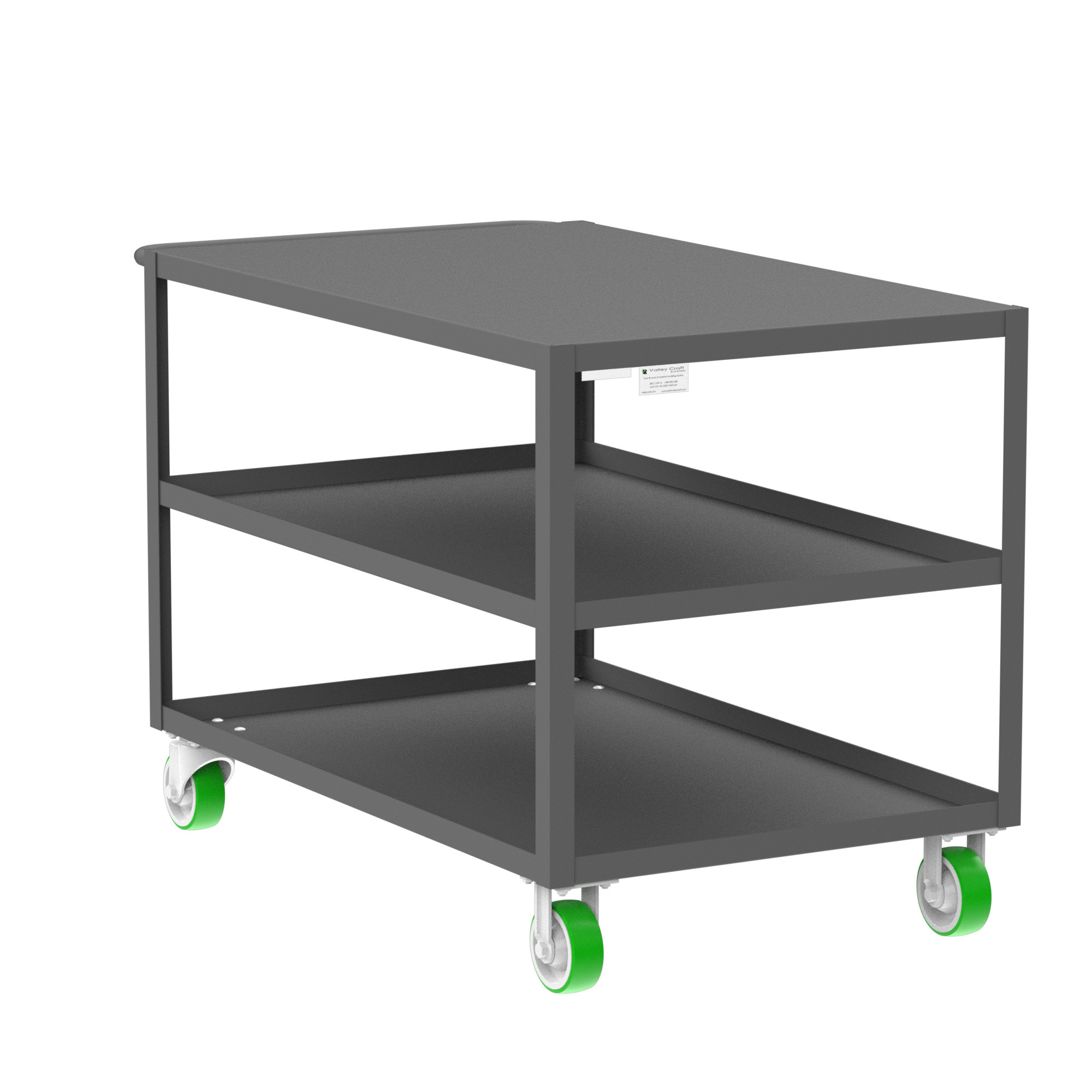 Valley Craft, 3-Shelf Utility Cart, Flat Top, Total Capacity 2000 lb, Shelves (qty.) 3, Material Steel, Model F89175GYPY