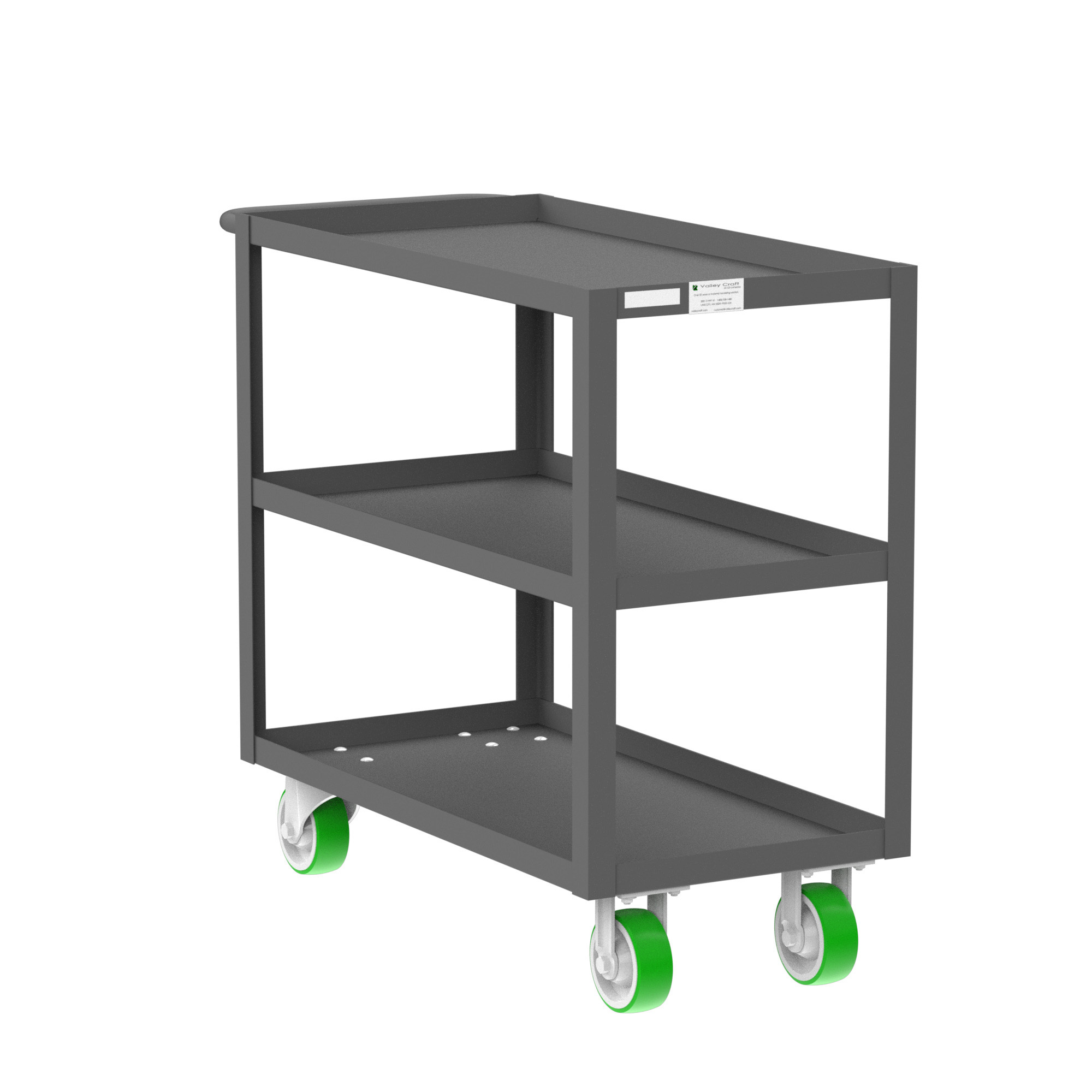 Valley Craft, 3-Shelf Utility Cart, Lipped Top, Total Capacity 2000 lb, Shelves (qty.) 3, Material Steel, Model F89178GYPY