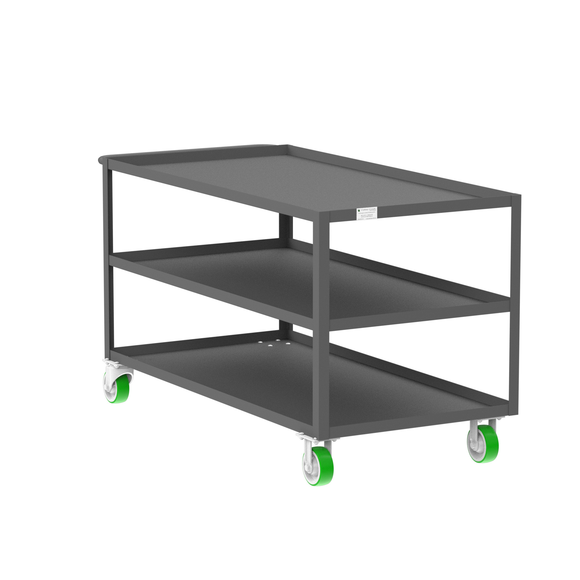 Valley Craft, 3-Shelf Utility Cart, Lipped Top, Total Capacity 2000 lb, Shelves (qty.) 3, Material Steel, Model F89174GYPY