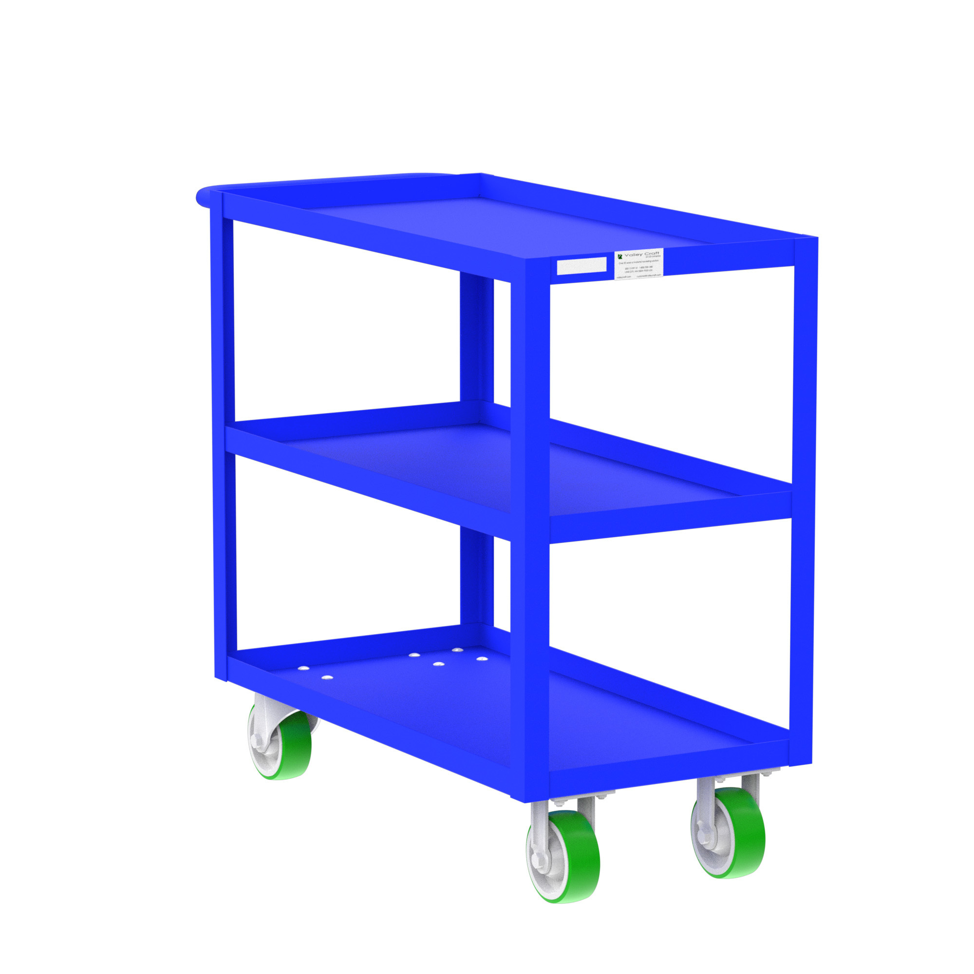 Valley Craft, 3-Shelf Utility Cart, Lipped Top, Total Capacity 2000 lb, Shelves (qty.) 3, Material Steel, Model F89178BUPY