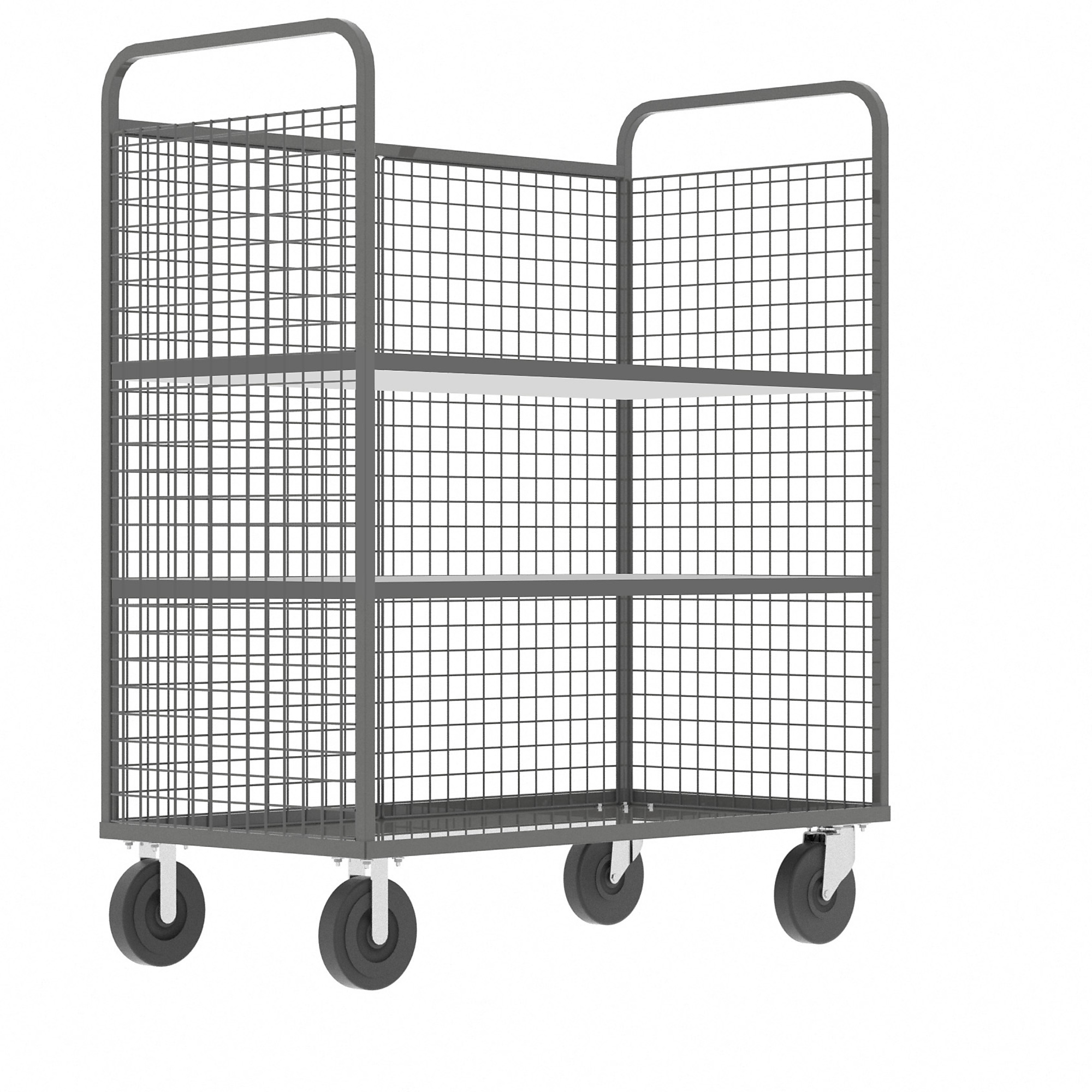 Valley Craft, 3-Sided Stock Picking Cage Cart, 2 Shelves, Total Capacity 1600 lb, Shelves (qty.) 2, Material Steel, Model F89054VCGY