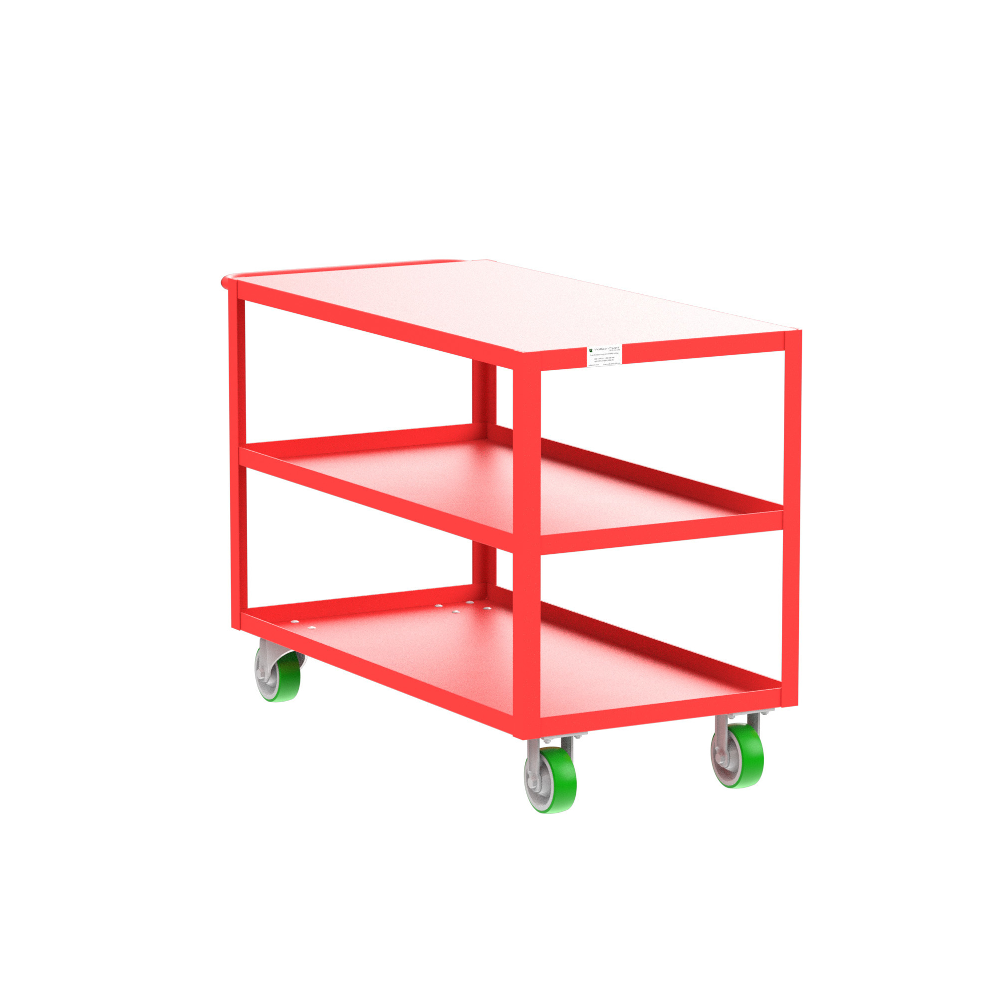 Valley Craft, 3-Shelf Utility Cart, Flat Top, Total Capacity 2000 lb, Shelves (qty.) 3, Material Steel, Model F89219RDPY