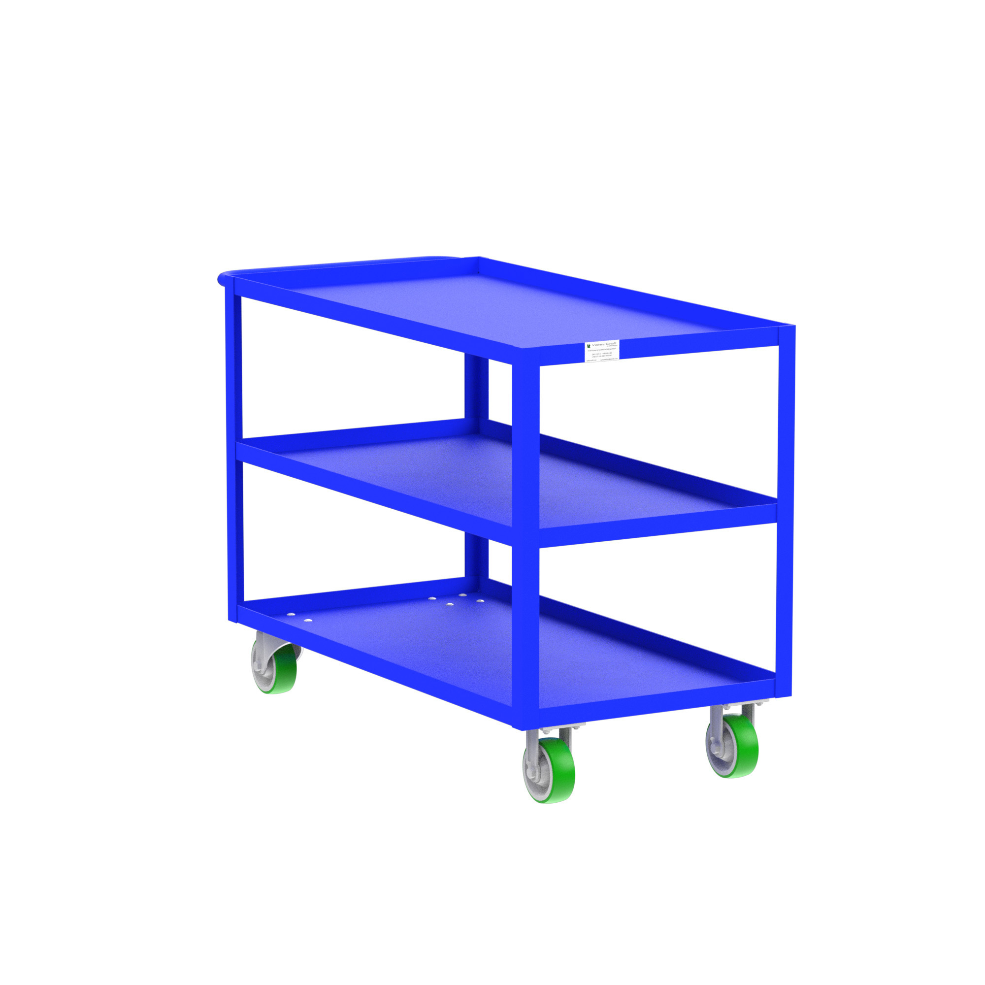 Valley Craft, 3-Shelf Utility Cart, Lipped Top, Total Capacity 2000 lb, Shelves (qty.) 3, Material Steel, Model F89221BUPY