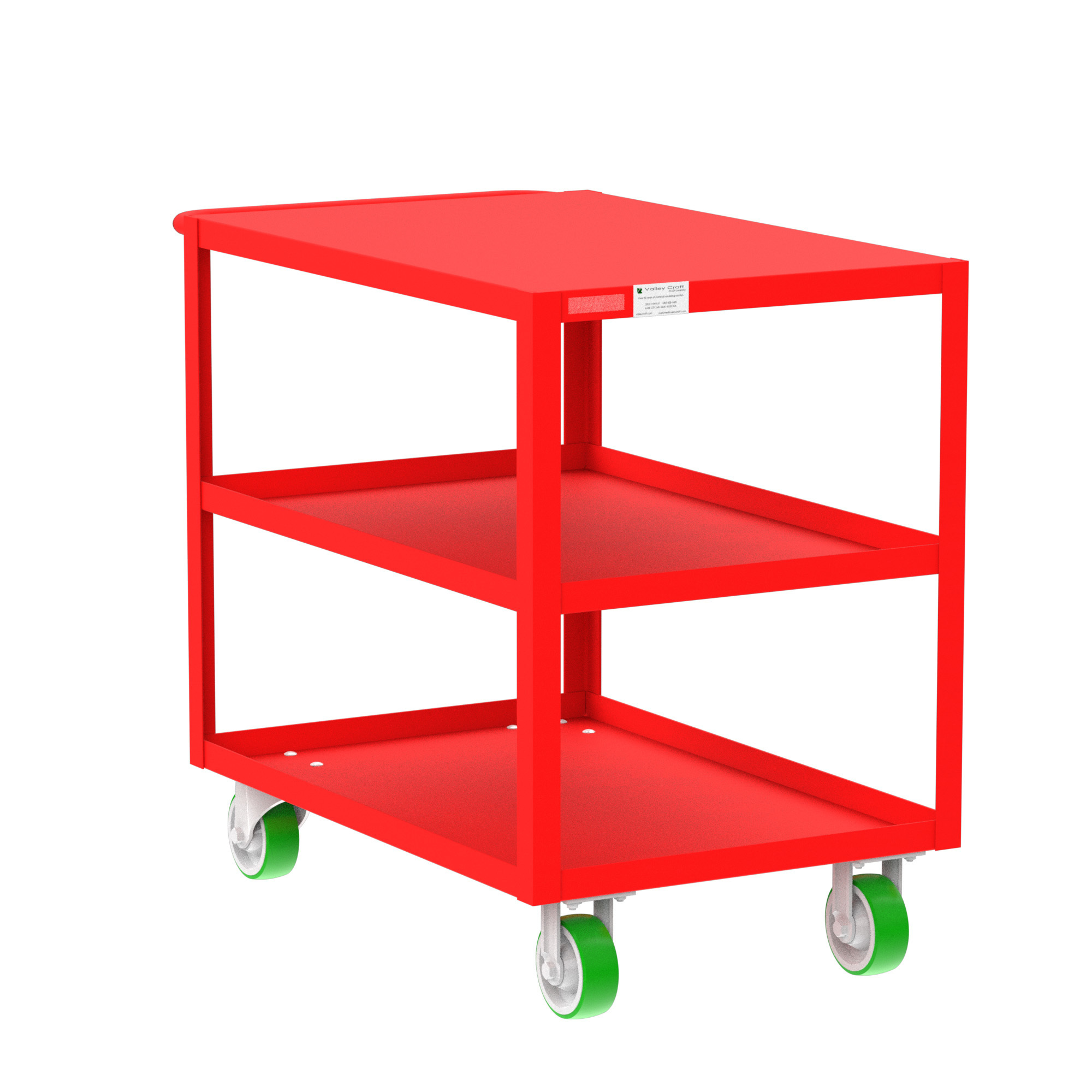 Valley Craft, 3-Shelf Utility Cart, Flat Top, Total Capacity 2000 lb, Shelves (qty.) 3, Material Steel, Model F89220RDPY