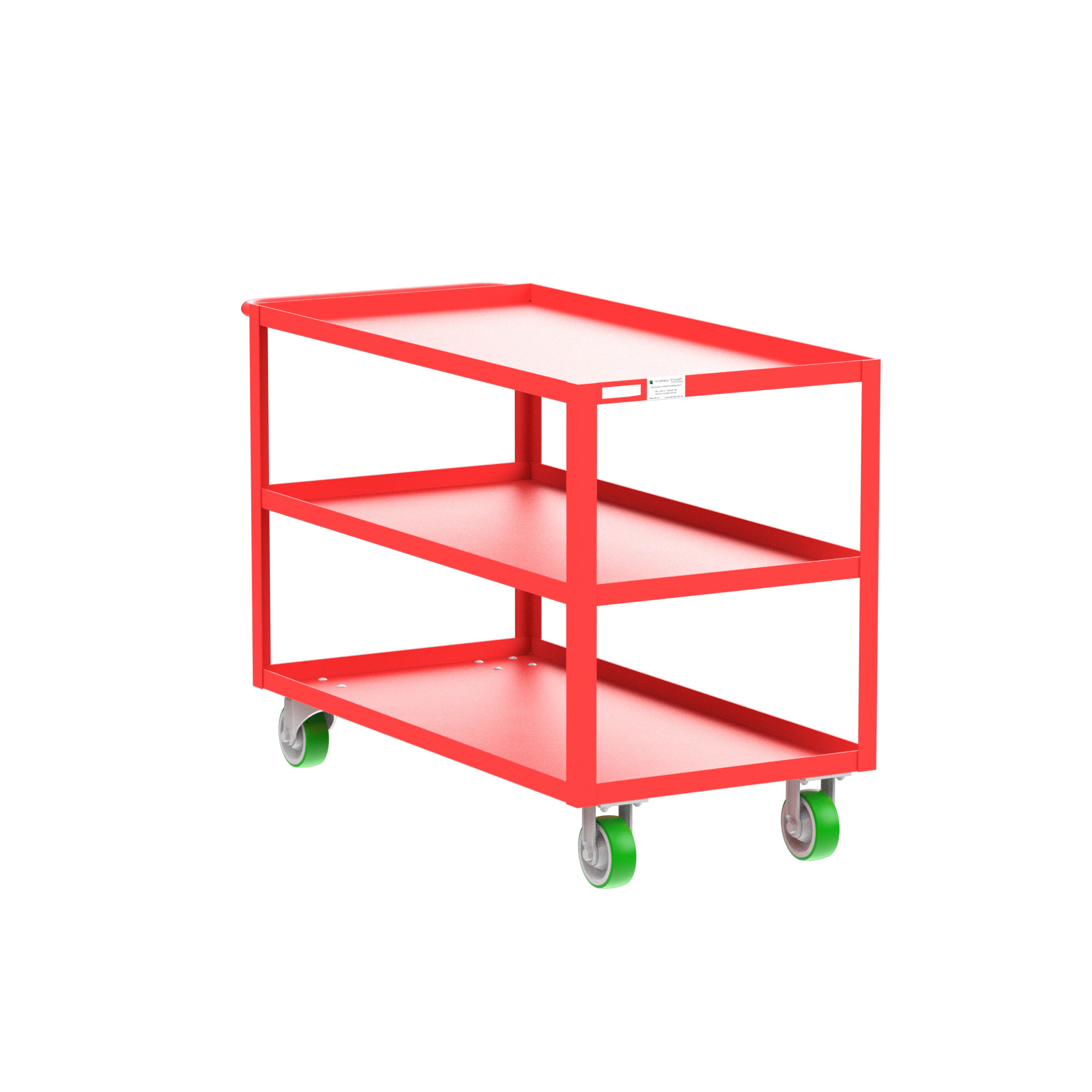 Valley Craft, 3-Shelf Utility Cart, Lipped Top, Total Capacity 2000 lb, Shelves (qty.) 3, Material Steel, Model F89221RDPY