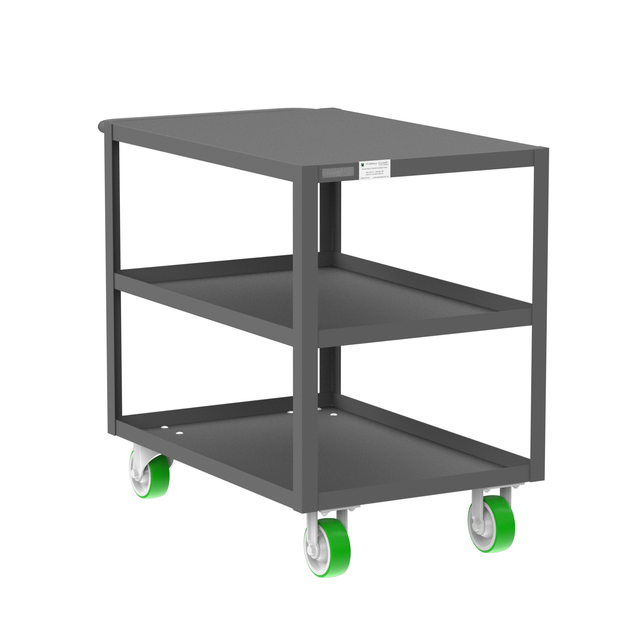 Valley Craft, 3-Shelf Utility Cart, Flat Top, Total Capacity 2000 lb, Shelves (qty.) 3, Material Steel, Model F89220GYPY