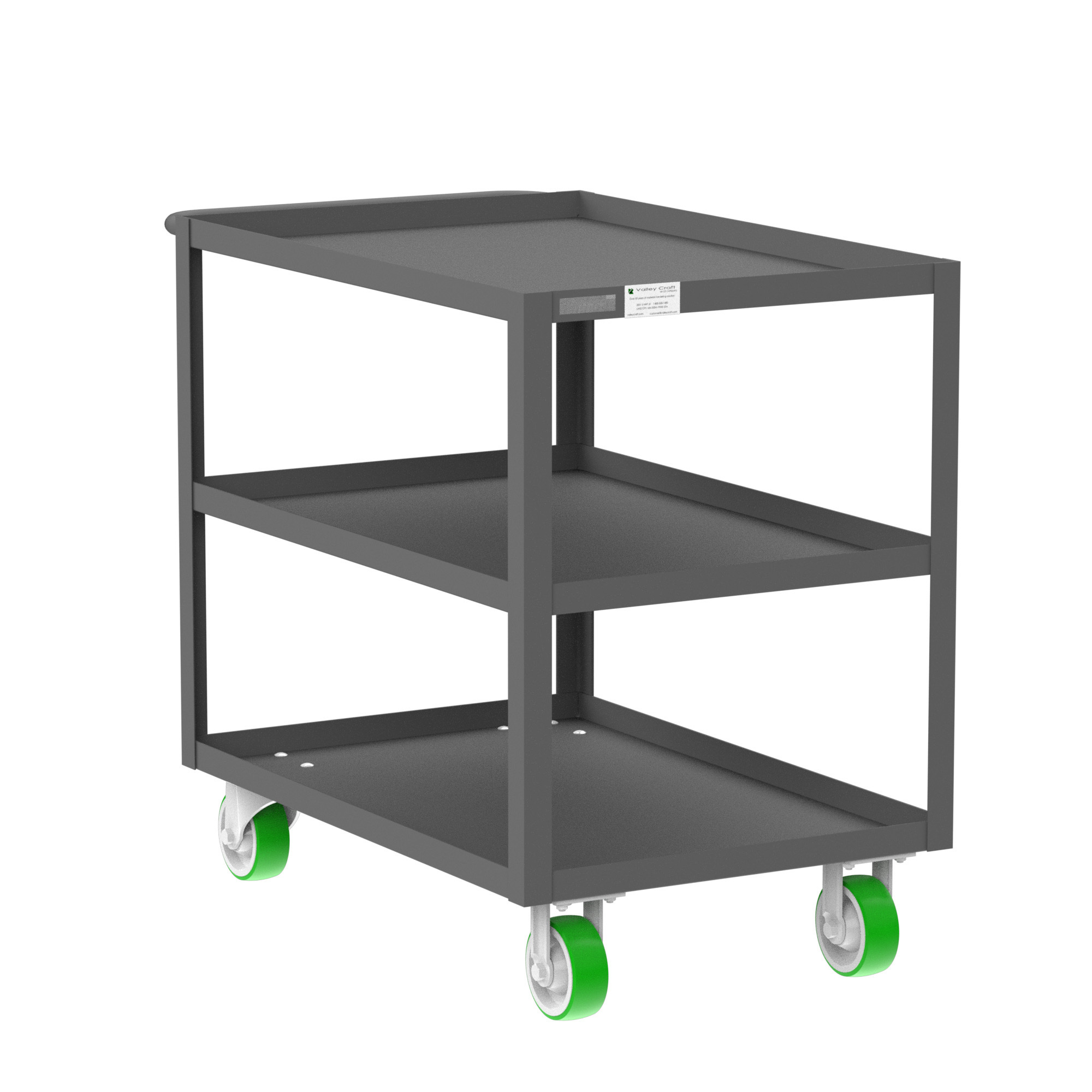 Valley Craft, 3-Shelf Utility Cart, Lipped Top, Total Capacity 2000 lb, Shelves (qty.) 3, Material Steel, Model F89222GYPY