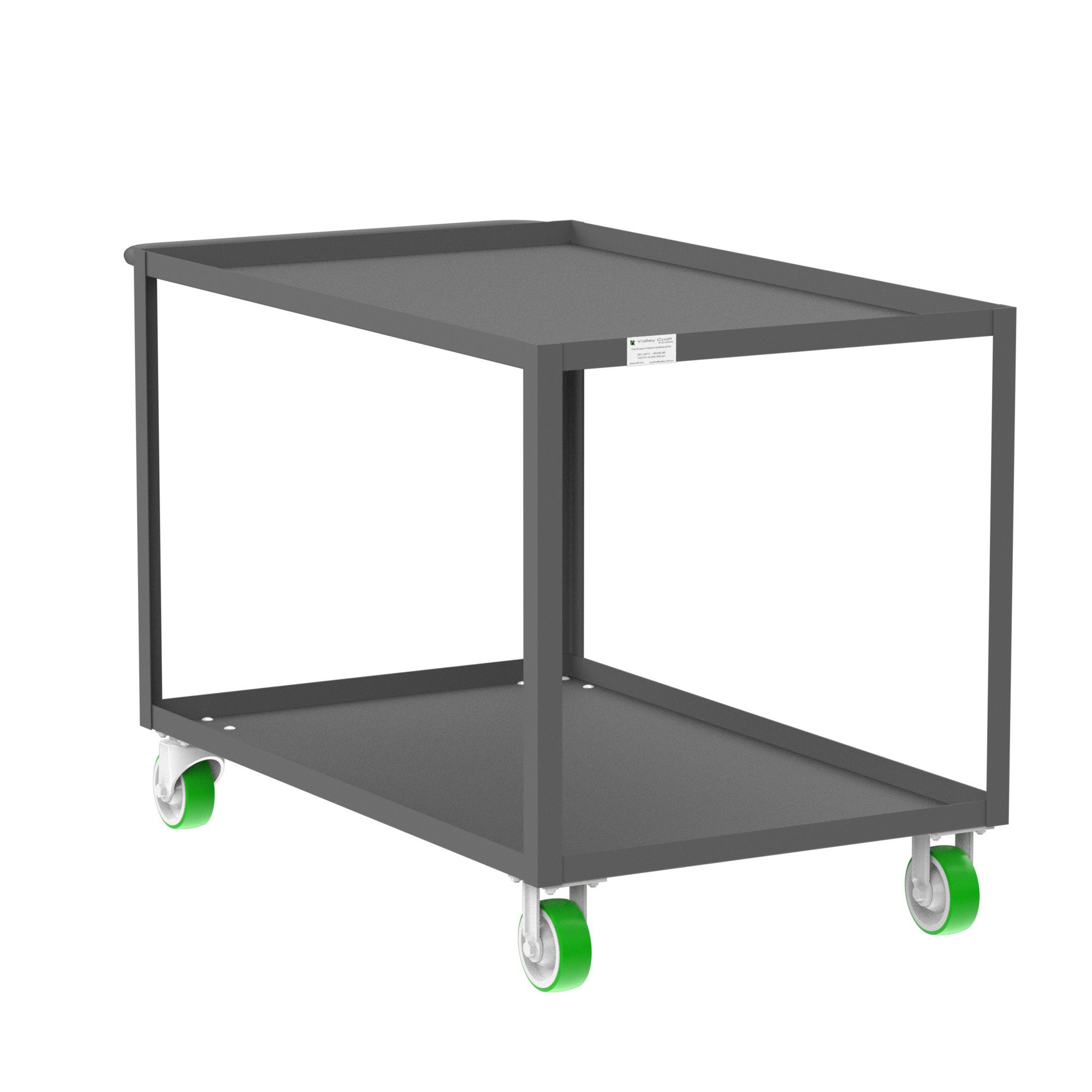 Valley Craft, 2-Shelf Utility Cart, Lipped Top, Total Capacity 2000 lb, Shelves (qty.) 2, Material Steel, Model F89182GYPY