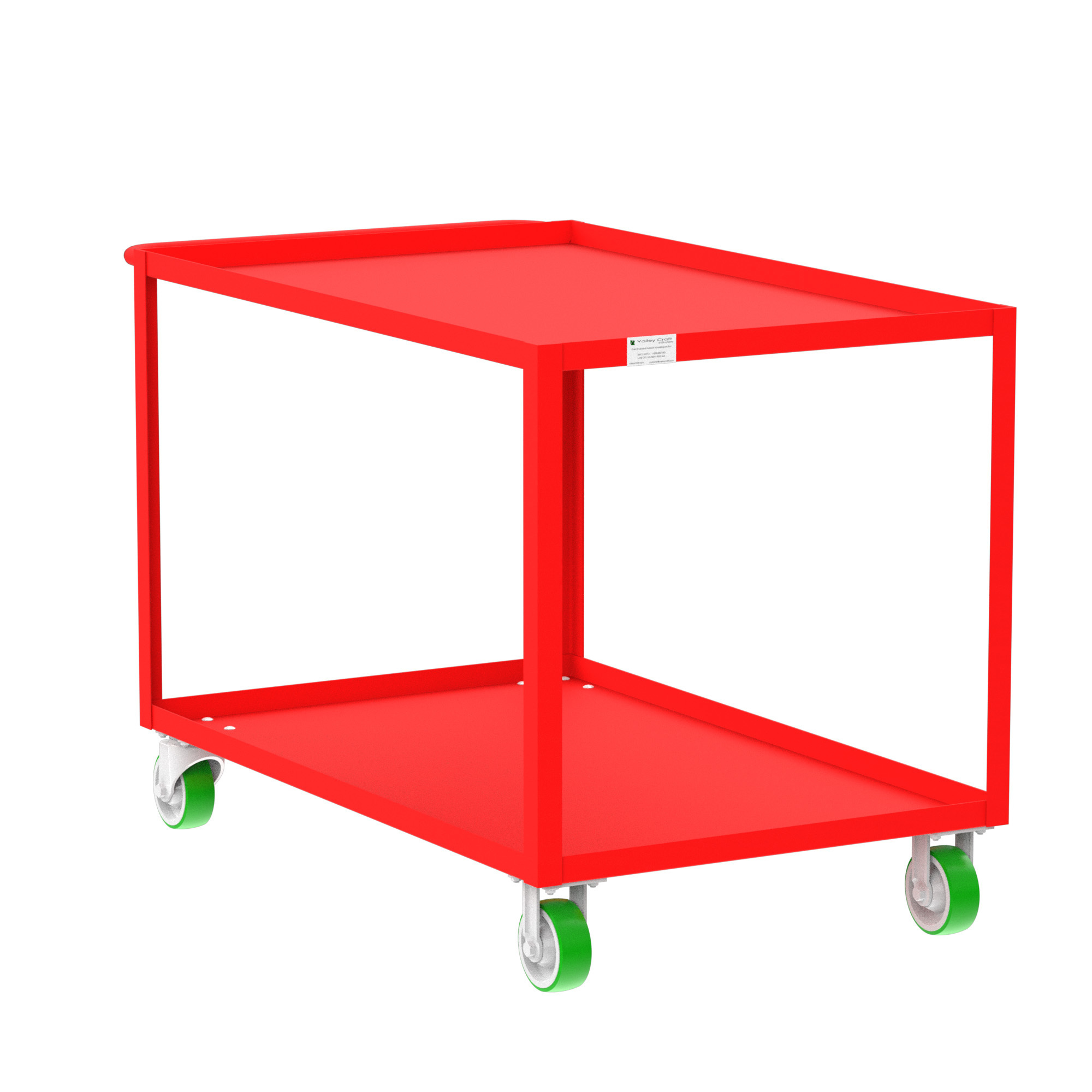 Valley Craft, 2-Shelf Utility Cart, Lipped Top, Total Capacity 2000 lb, Shelves (qty.) 2, Material Steel, Model F89182RDPY